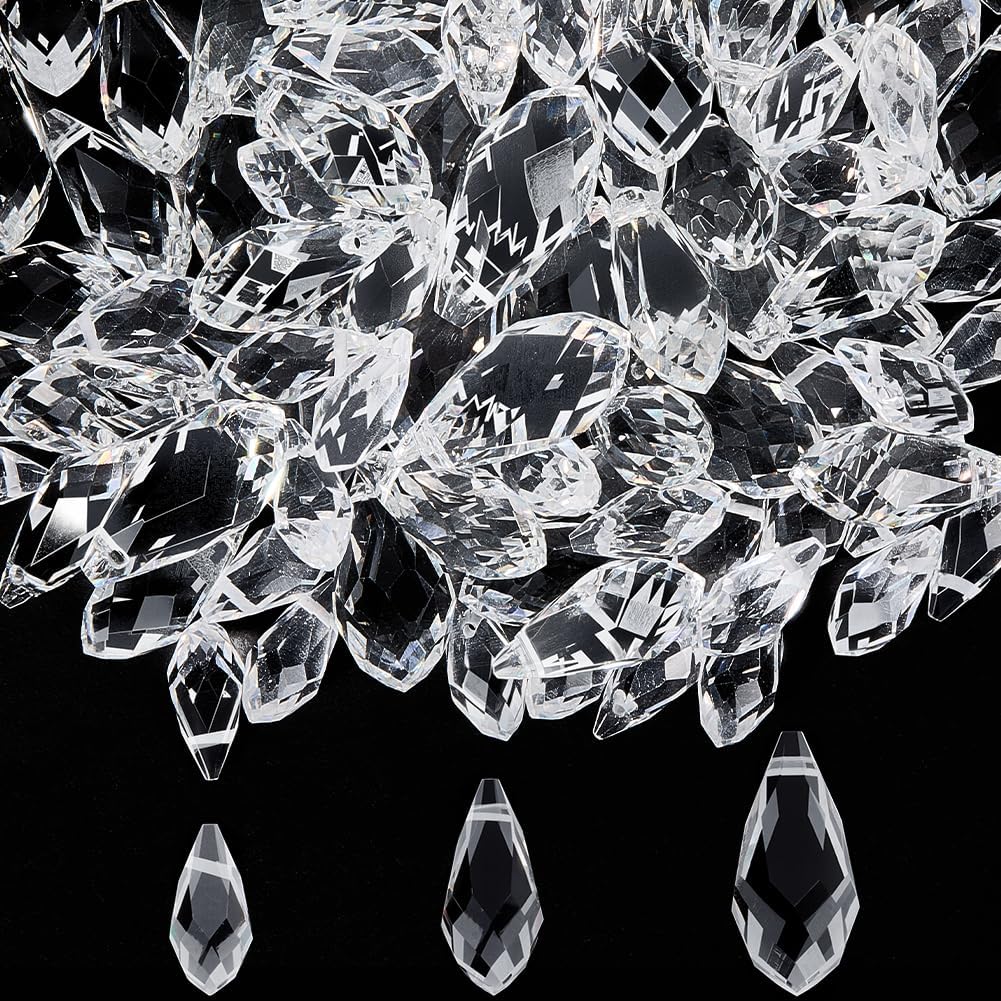 1 Box 120Pcs Faceted Teardrop Crystal Beads Glass Chandelier Beads Clear Top Drilled Small Smooth Prisms Pendants Loose Spacers for Jewelry Making Bracelets Necklaces Earrings DIY Crafts