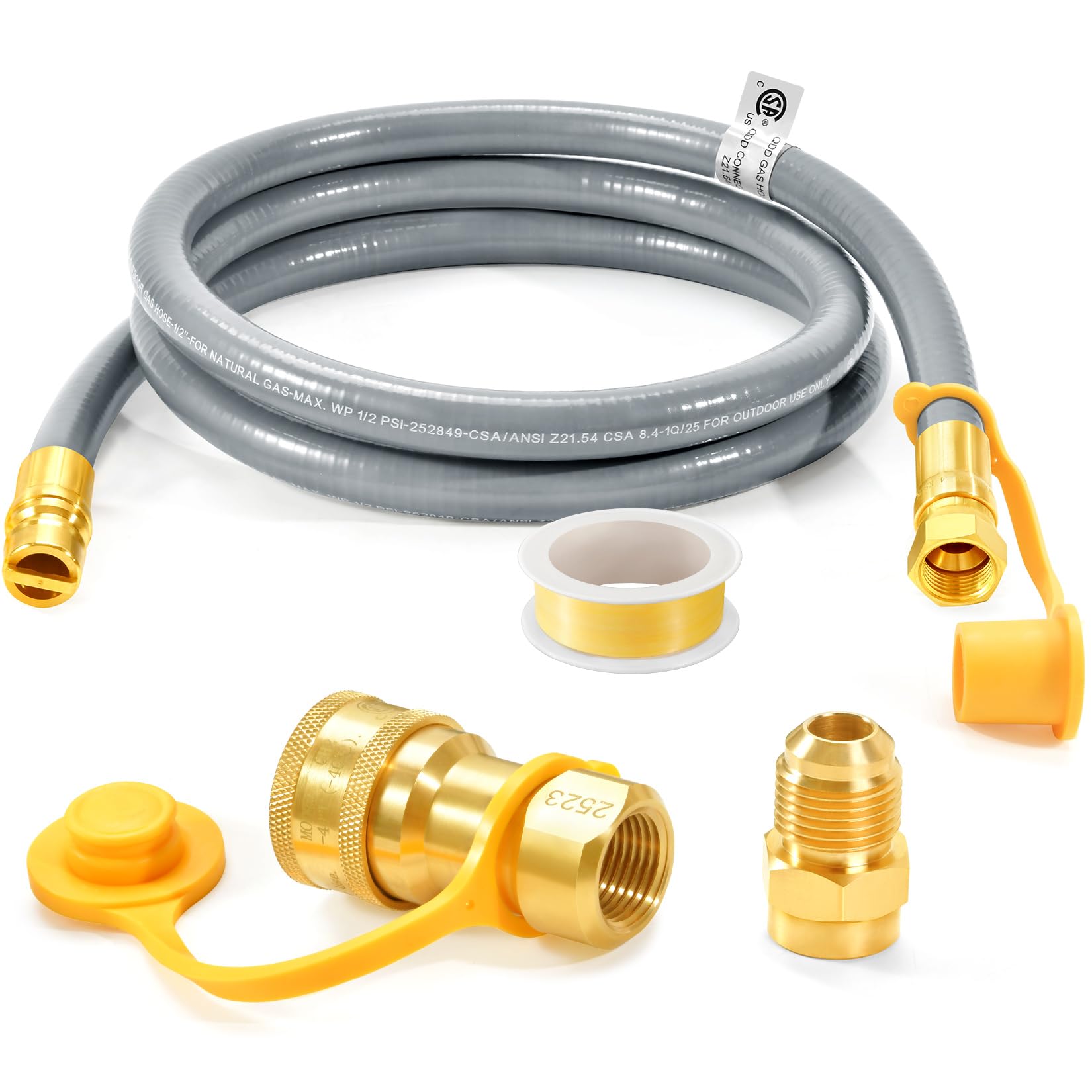 GasSaf Manguera de parrilla de gas natural de 1,27 cm de diámetro interior con conexión rápida, kit de conversión de gas natural adecuado para parrilla de gas, generador, calentador de patio y más