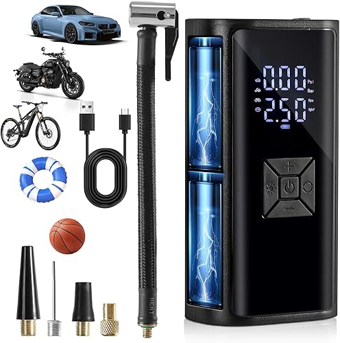Inflador de neumáticos de inflado rápido con función de memoria, compresor de aire portátil POLEDY 150PSI Mini bomba de aire inalámbrica con medidor