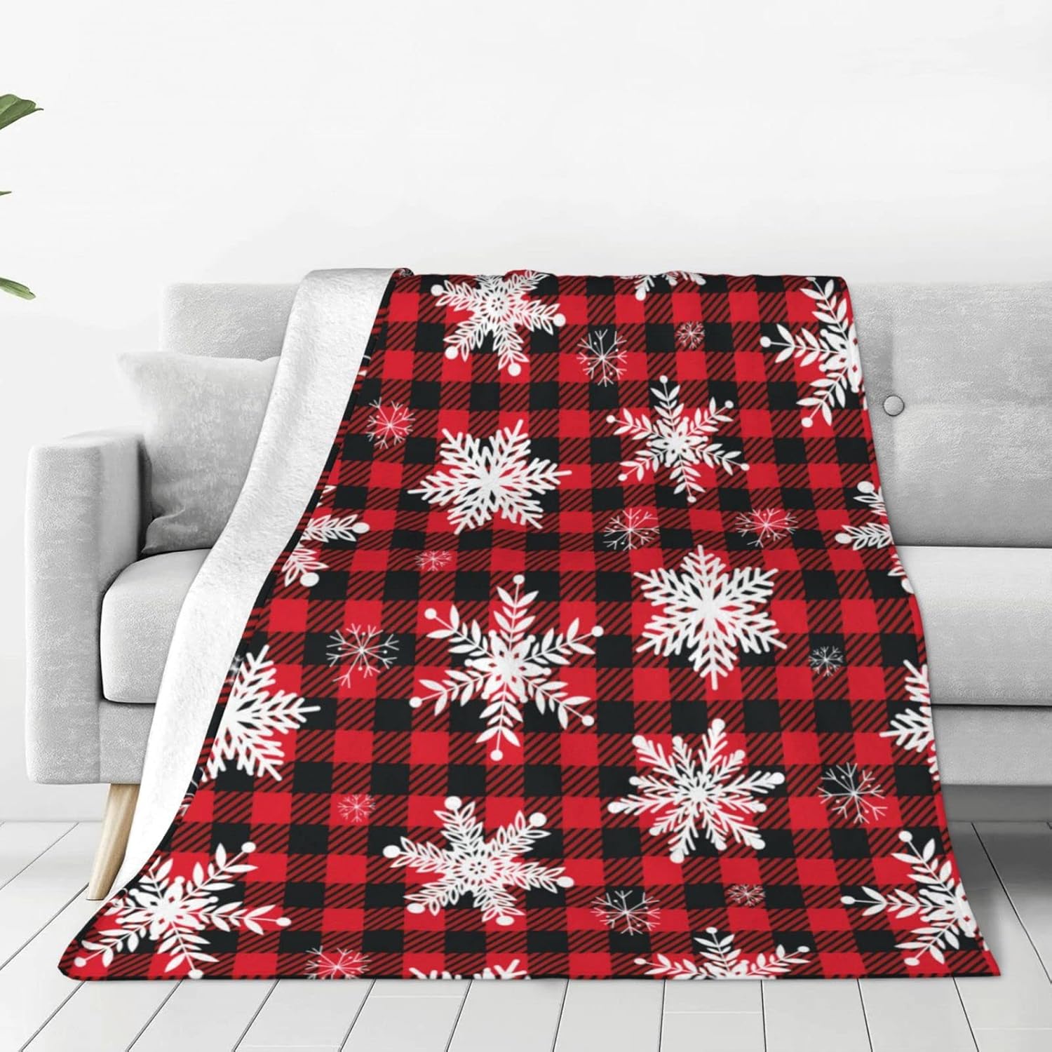Buffalo Plaid Snowflakes Throw Blanket Cozy Soft Christmas