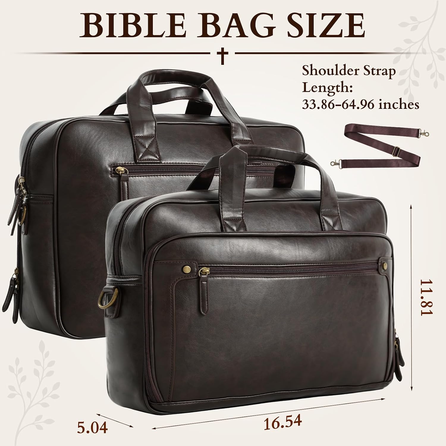Large Bible Bag for Men, Waterproof PU Leather Bible Tote Bag image 2