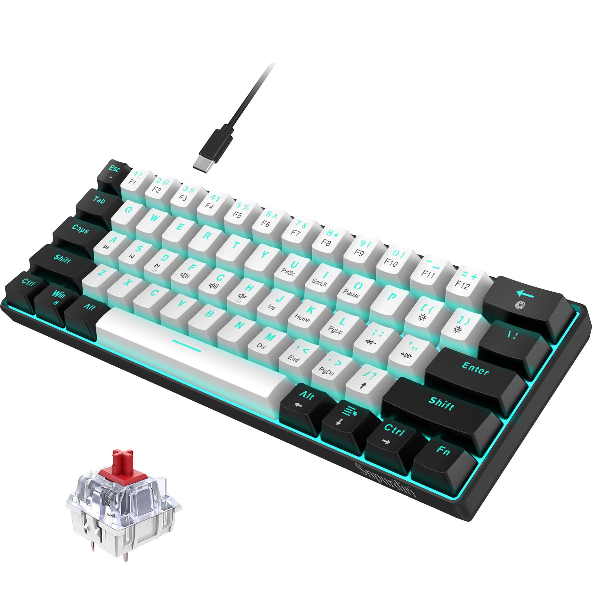 Snpurdiri bedraad gamingtoetsenbord, 60% grootte, RGB