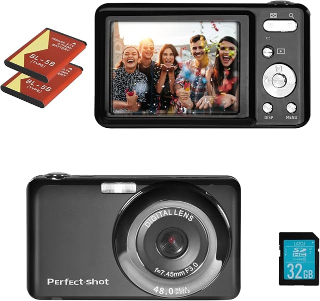 Digital Camera, Vlogging Camera Compact Camera HD 2.7K 48MP with 32G SD Card 16X Digital Zoom, Portable Mini Camera for Photography Beginners, Kids,Students