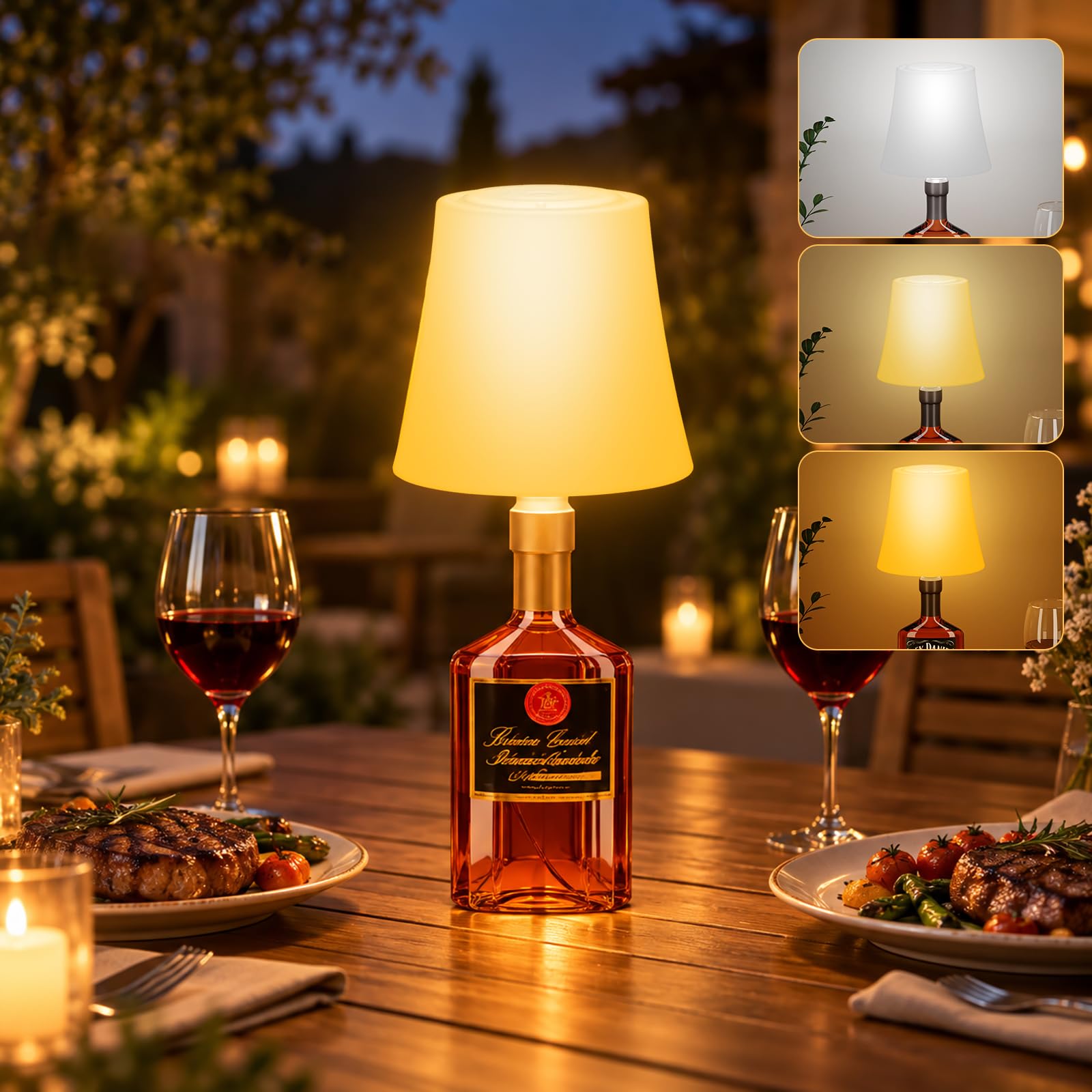Suright Flaschenlampe mit 3 Farbmodi+RGB, Akku Tischlampe Kabellos | Stufenlose Dimmbare, Touch Control, IP54 Wasserdichte für Esszimmer, Wohnzimmer, Bar, Restaurant(Ohne Flaschen)