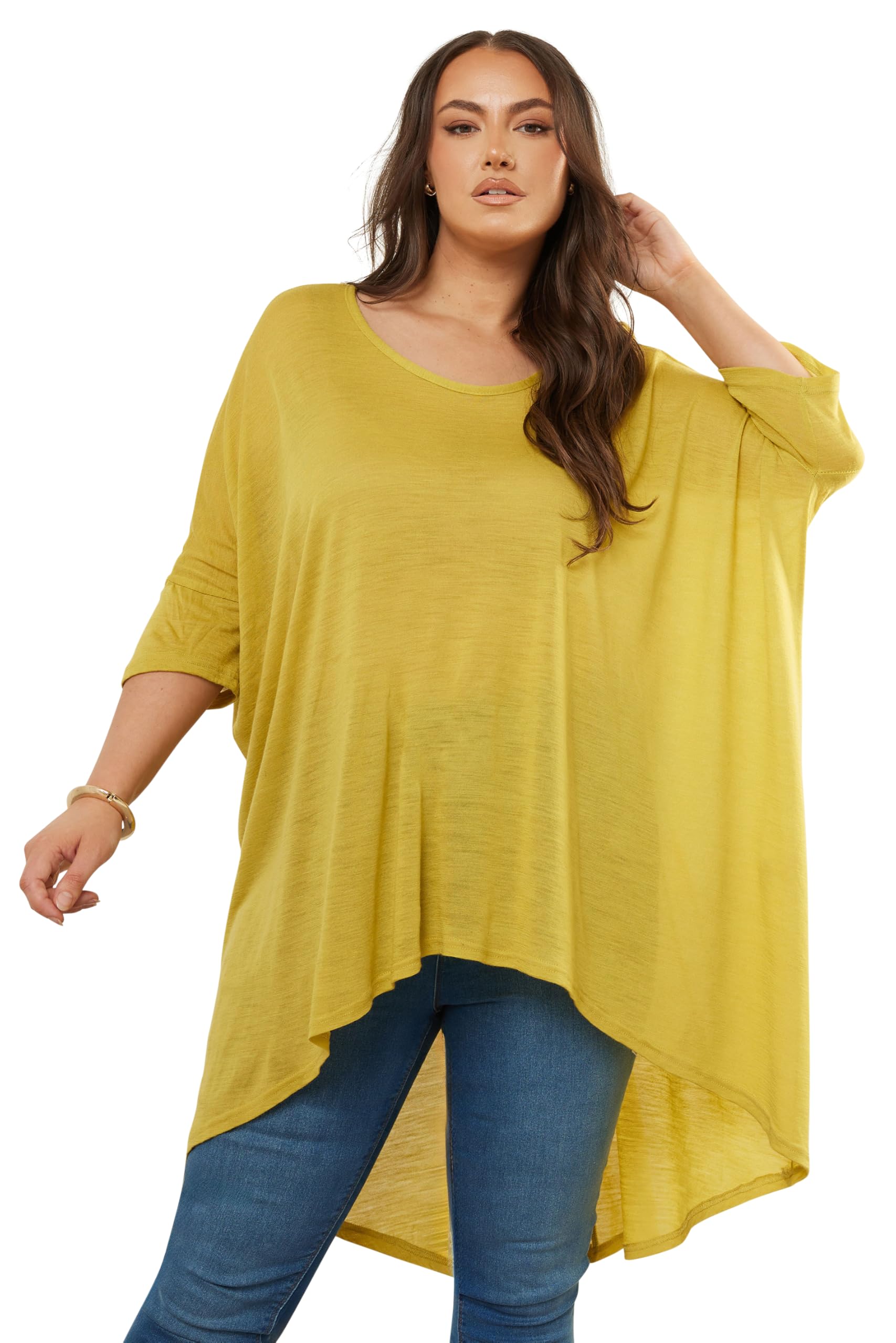 Yours Women's Yellow Curve Dipped Hem Top - Plus Size Curve