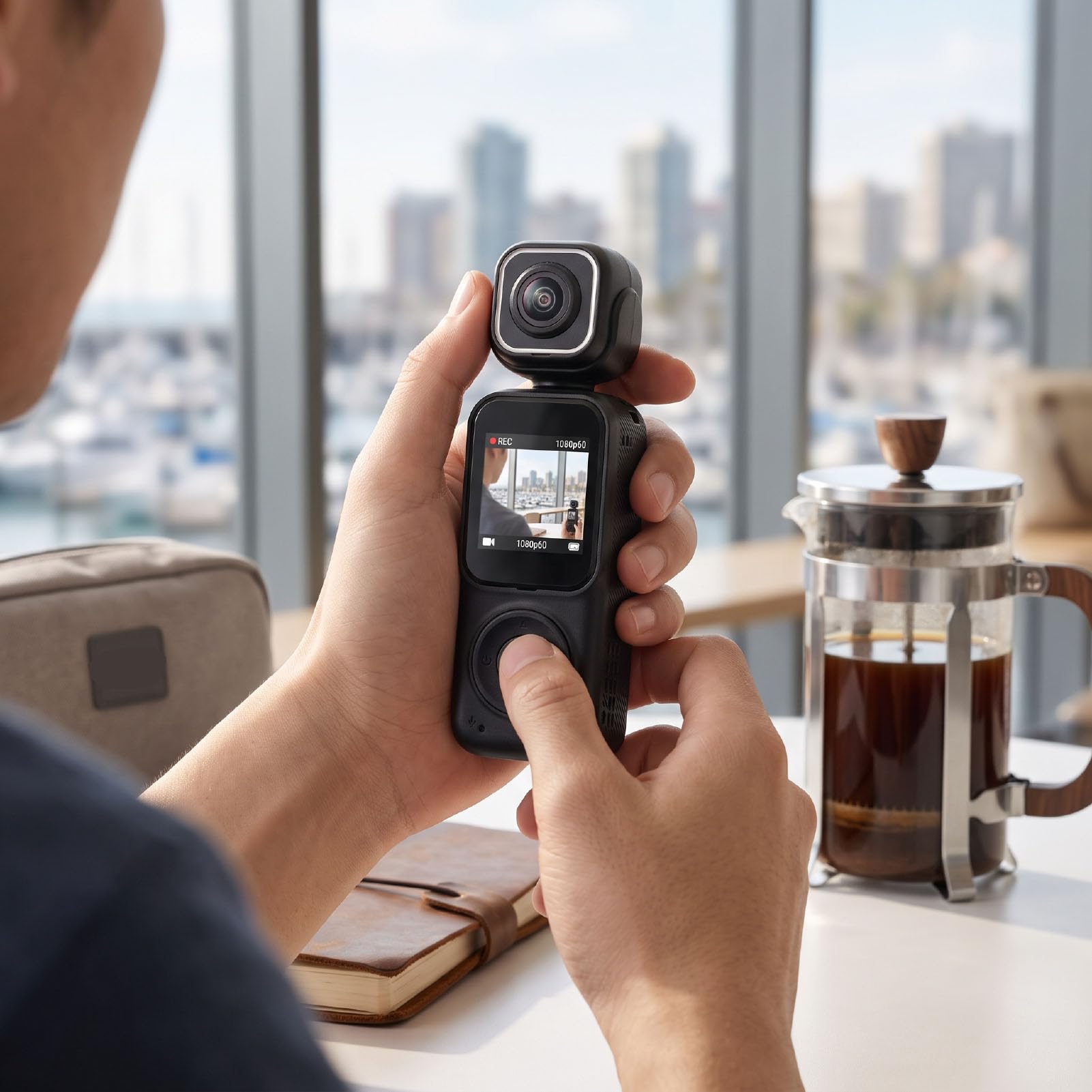 Tbest Videocamera 4K Rotazione 90 Gradi, Doppia Obiettivo | Registrazione Vlog, Lega di Alluminio ABS, Uso con Treppiede da Casco Outdoor, Supporto WiFi App, Compatibile e IOS,