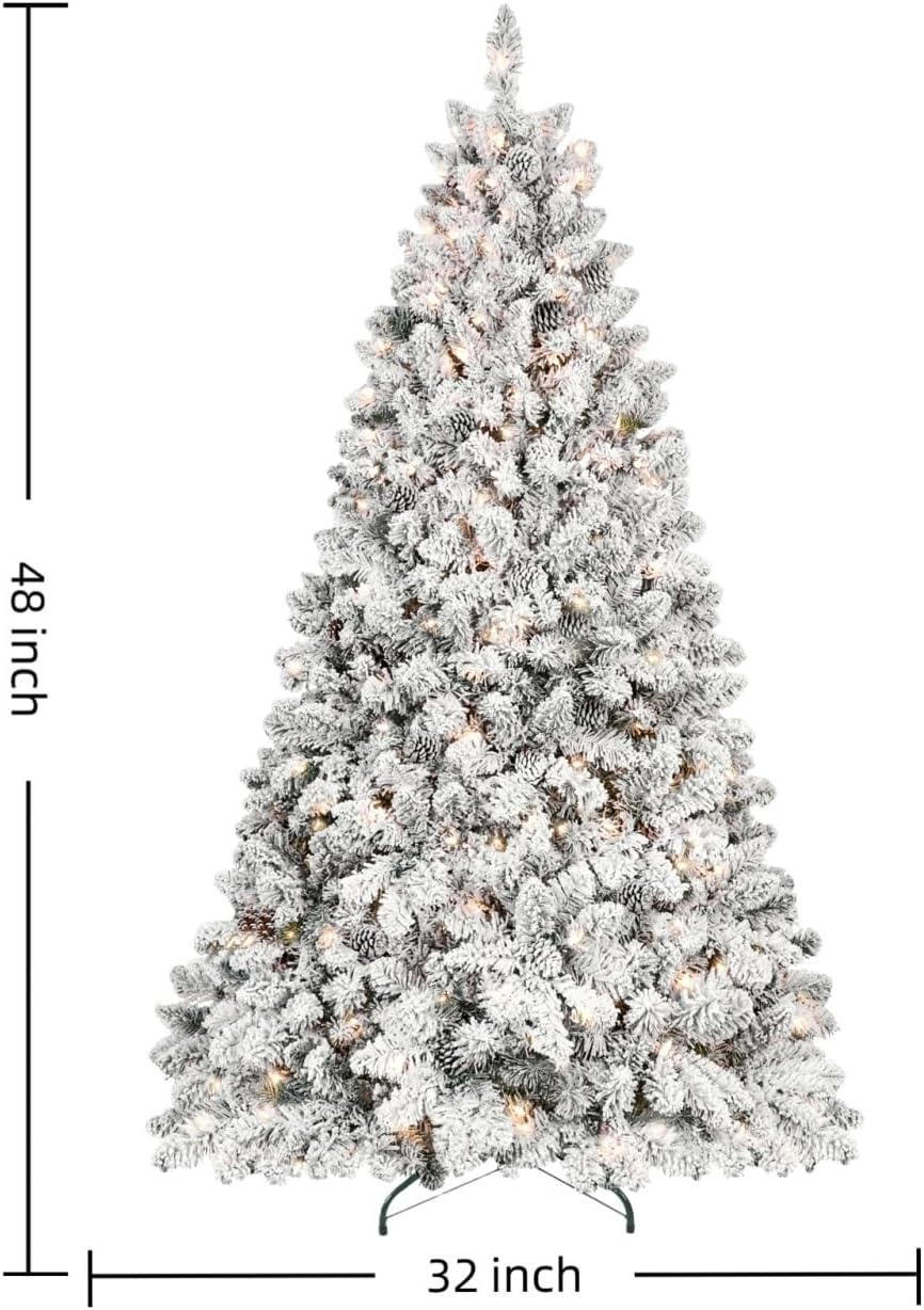 4ft Christmas Tree, Flocked Snowy Artificial Christmas Tree with 21 Pine Cones, Pre-Decorated Winter Wonderland Holiday Decor with 366 Branch Tips, Hinged Design & Stable Metal Stand, White