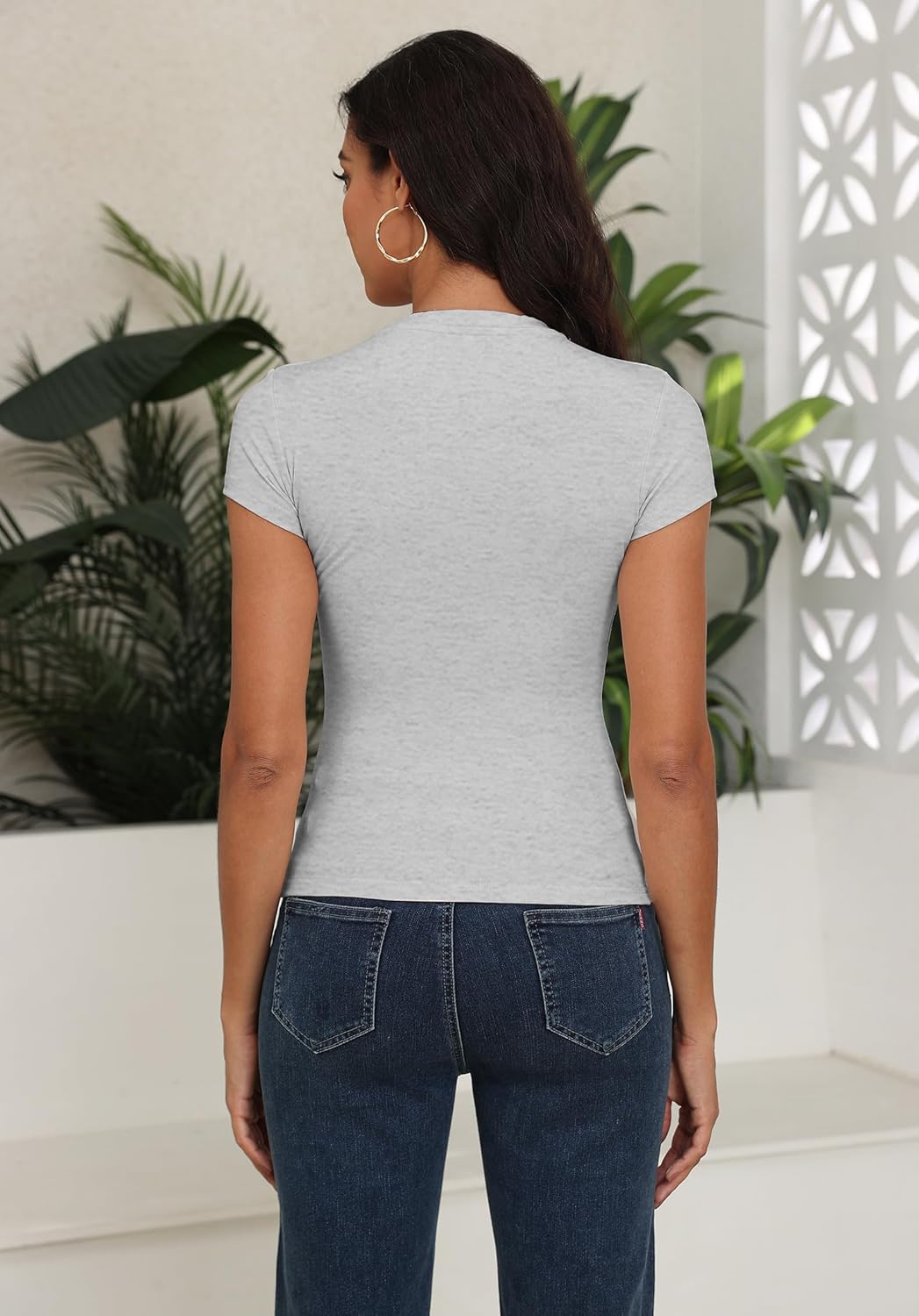 Roselux Women's Crew Neck Short Sleeve Fitted Shirts Basic Stretchy T-Shirt Summer Workout Casual Tops - Image 5