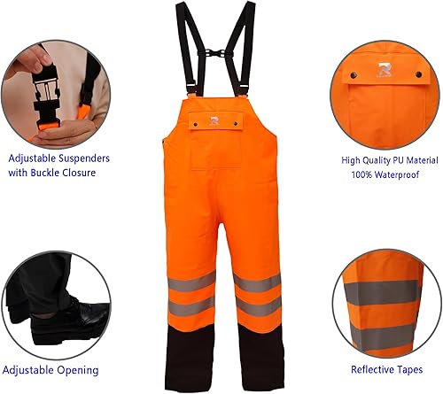 Miniatura 4 de RainRider Trajes de lluvia impermeables para hombres y mujeres, equipo de lluvia resistente, chaqueta reflectante de alta visibilidad, pantalones