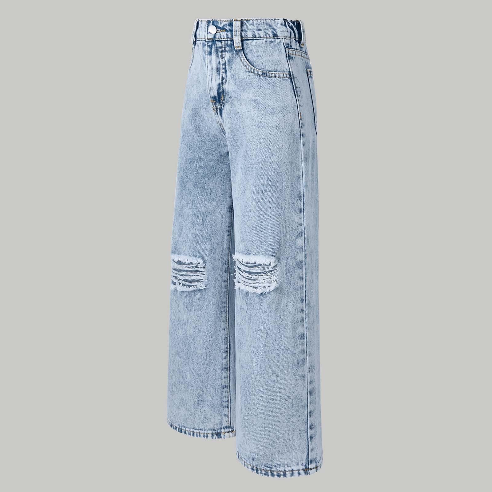 Jeans Larghi-Jeans A Gamba Larga Effetto Fiocco di Neve per Ragazze Adolescenti, Comodi Pantaloni in Denim Elasticizzato con Dettagli Strappati E vestibilità Svasata