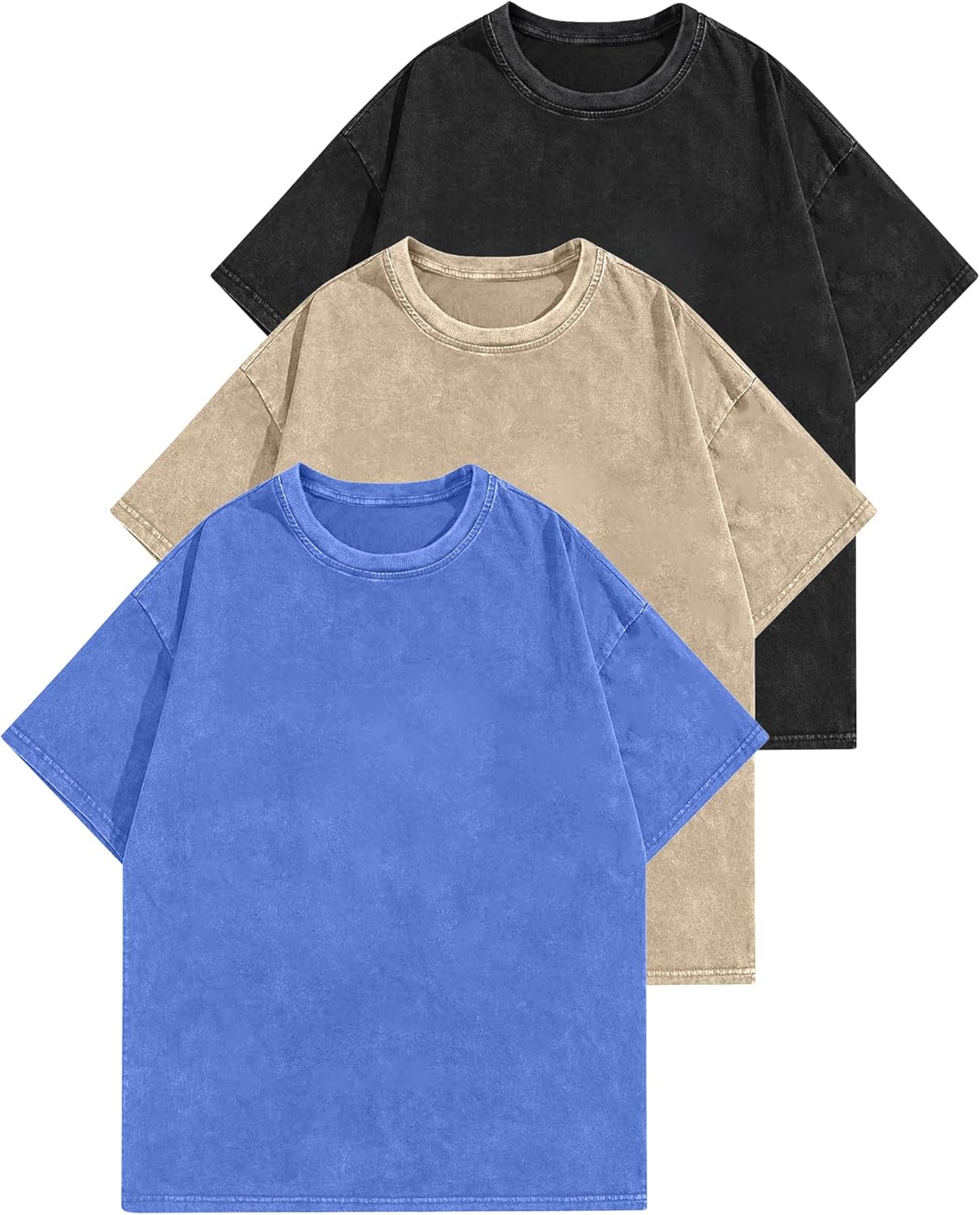 Aiyino Women's Oversized Cotton T-Shirts 3 Pack Vintage Washed Loose Fit Short Sleeve Crew Neck Casual Basic Tee