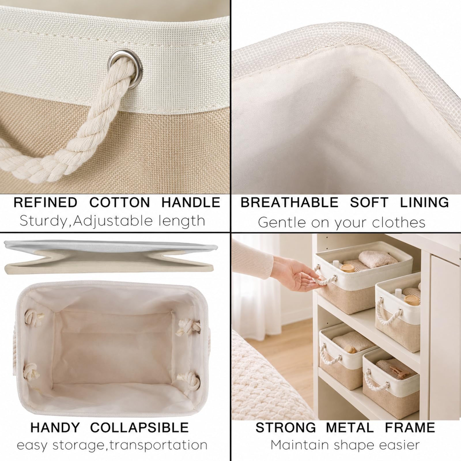 Mangata Caja de Almacenamiento Ropa, cestas de almacenaje Tela, Plegable Cajas organizadoras para Juguetes, armarios (Pequeña, Caqui Blanco)