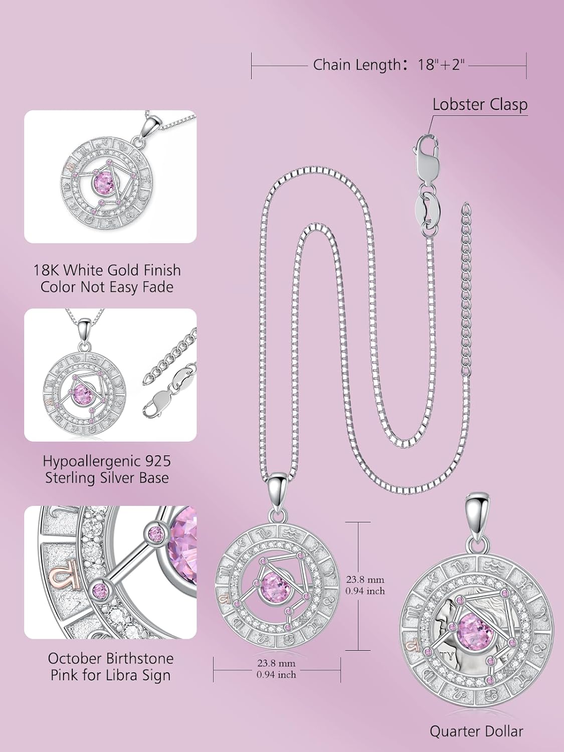 TOUPOP Zodiac Constellation Necklace for Women 925 Sterling Silver Birthstone Pendant Necklaces Zodiac Sign Jewelry Birthday Christmas Gifts for Women Her - Image 5