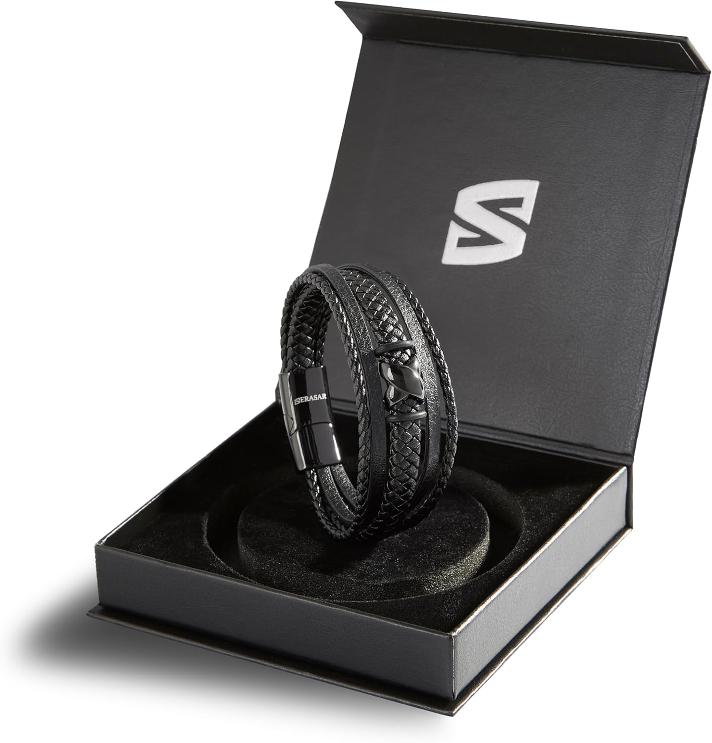 SERASAR Premium Leather Bracelet Men | Stainless Steel Magnetic Clasp | Three Colors | Jewelry Box Included