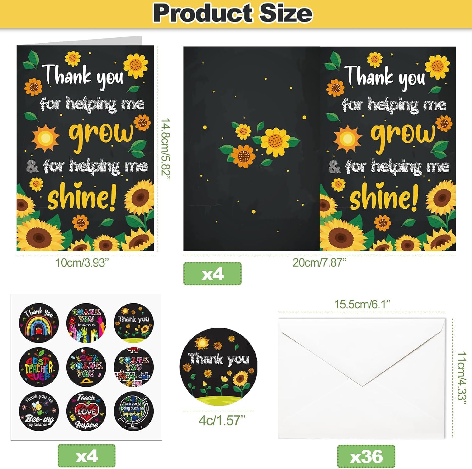 DPKOW Thank You Teacher Cards Multipack, Best Teacher Cards Thank You Teacher Greeting Cards with Envelopes - Image 2
