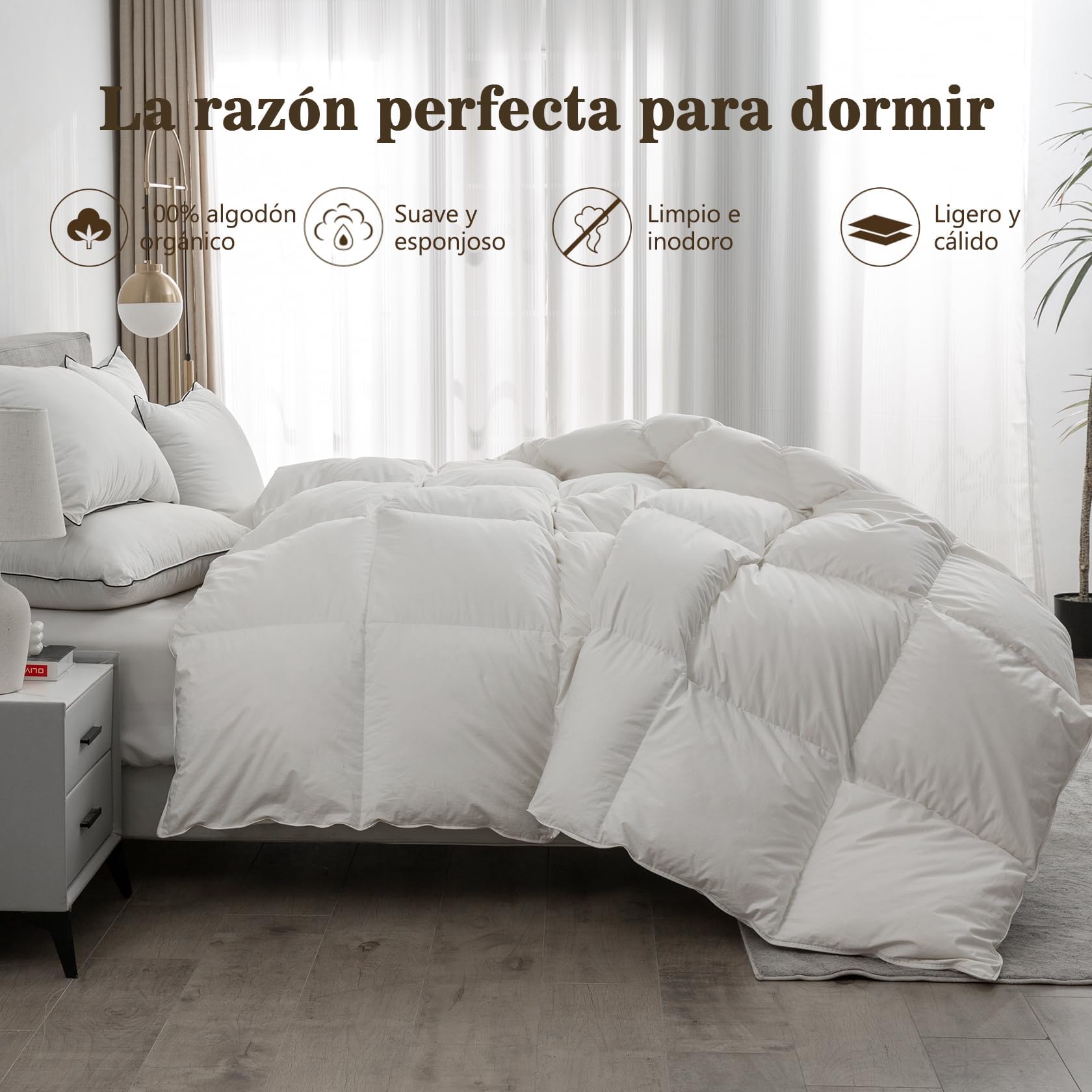 BPC Edredón de Plumas y Plumón Oca 135x200 cm para Cama 90, Edredon Nordico Blanco 4 Estaciones 100% Algodón Orgánico, Edredones Natural de Hotel, Fluffy Medium Down Duvet, Down Blanket