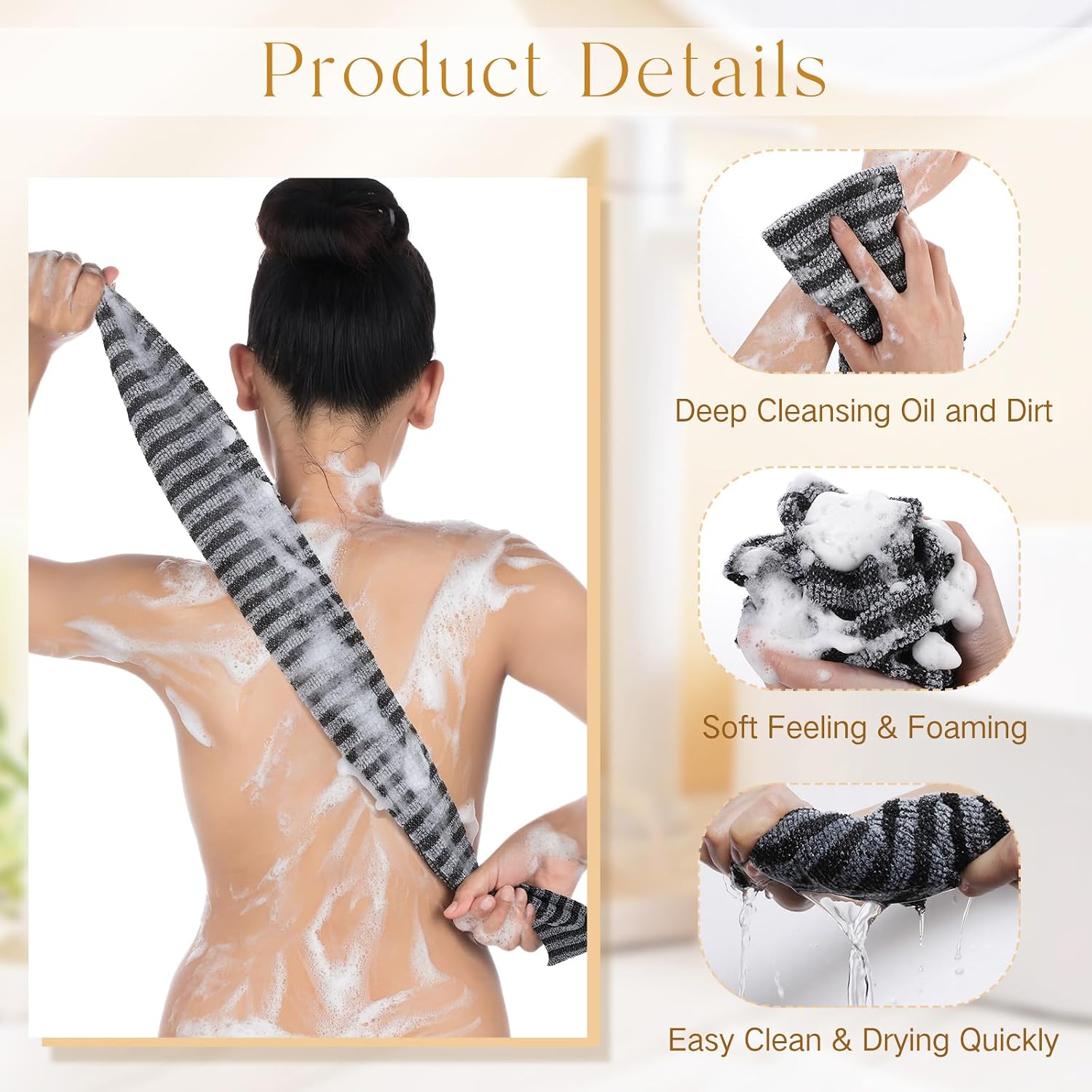 Sunnyray 4 Pack Exfoliating Washcloth Towel Exfoliating Body Scrubber Back Scrubber for Shower Body Exfoliator Loofah Sponge Net Sponge Rag Japanese Scrub Wash Cloth for Men Women Shower Bath