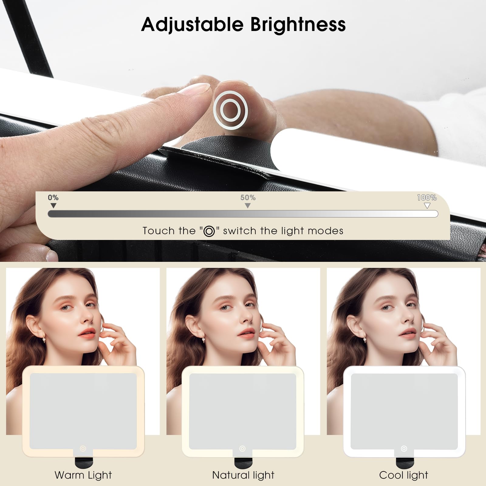 Großer Make-up-Koffer mit LED-Spiegel, abnehmbarer beleuchteter Spiegel, PU-Leder, tragbar, Make-up-Künstler, mit Trennwänden, Make-up-Pinselhalter, mintgrün, Klassisch