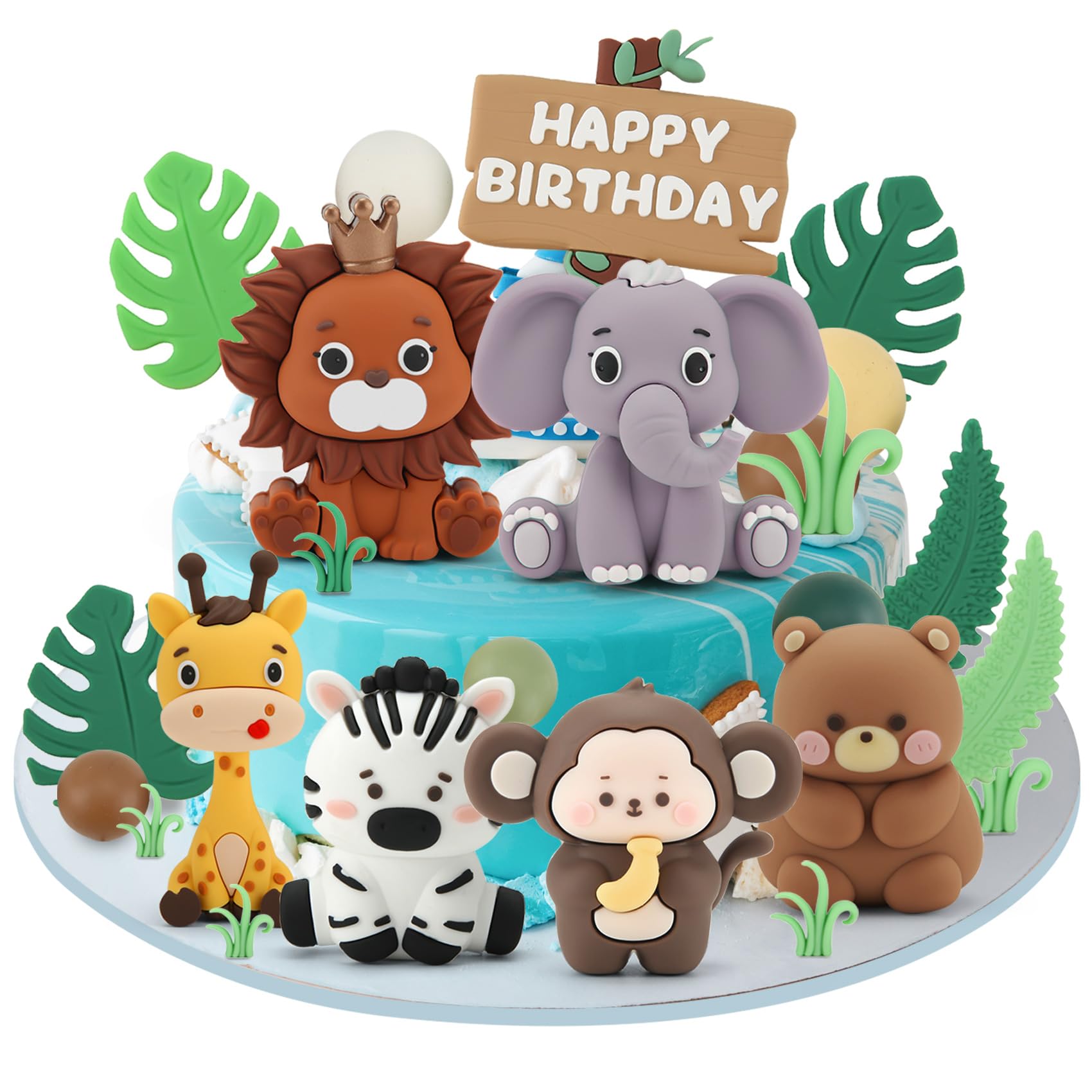 23Pcs Jungle Animal Cake Toppers, Safari Cake Toppers Animal Figures Cake