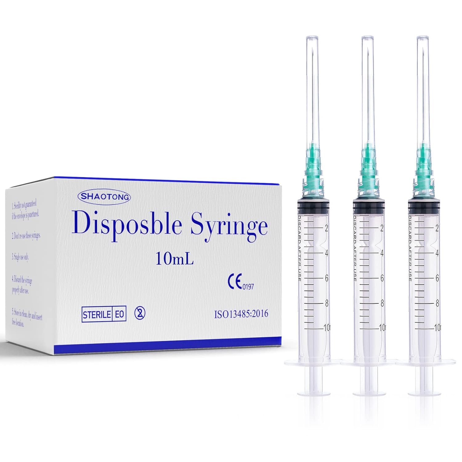 SHAOTONG 10mL Syringe with 21 Gauge 1.5 Inch Needle Lab Disposable Sample Injection Syringes, 100 Pack