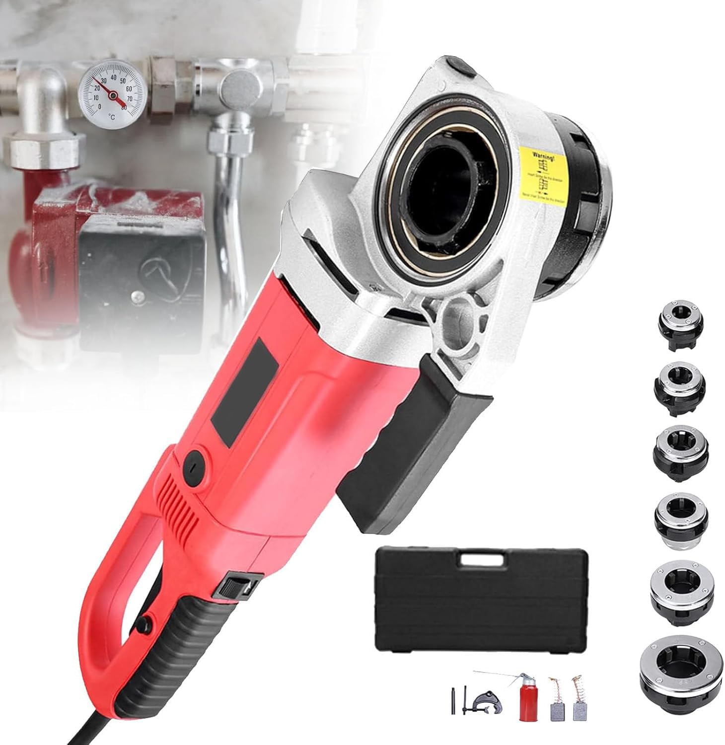 XNXYSMKJ Electric Pipe Cutter and Threader Kit, Portable Plumbing Tool with 6 Dies for Water, Wire, and Gas Pipes,Powerful Performance,Efficient Operation