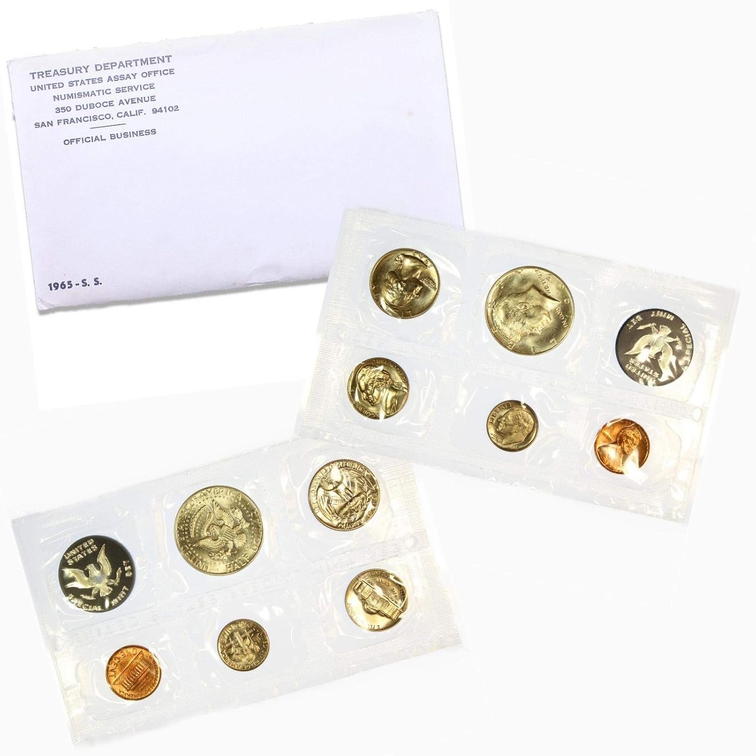 1965 Various Mint Marks Mint Set 1965 SMS Set Original Envelope 40% Silver Kennedy US Special Mint Set 5 Coins Brilliant Uncirculated