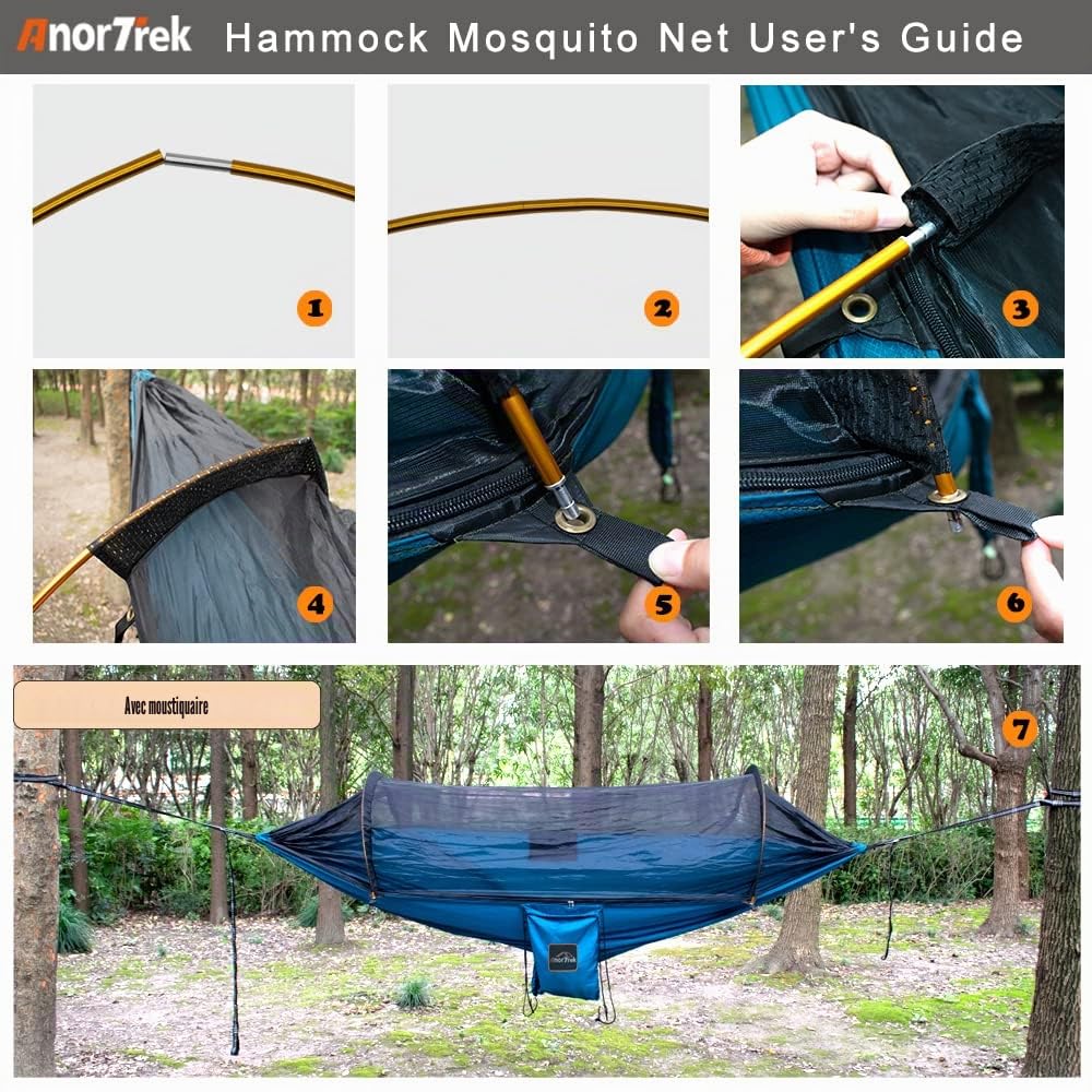 AnorTrek Camping Professionnel avec Moustiquaire, Double Hamac Portable Léger avec Deux Sangles d'arbre de 3m, Hamac en Nylon 230T pour Camping, Randonnée, Jardin, Randonnée pédestre Vert