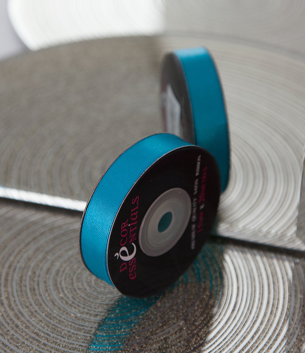 Decor Essentials Turquoise Blue Double Faced Satin Ribbon 15Mm X 20 M Craft Stationery Florist (Turquoise Blue)