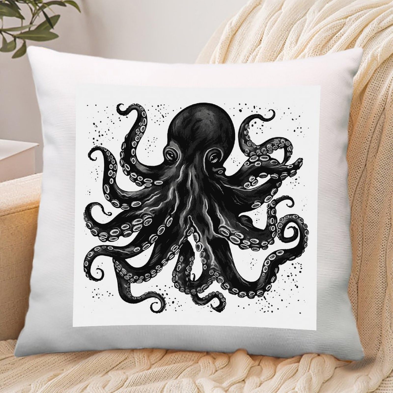VstaDank Classic Black Octopus Throw Pillow Covers Square Cushion Cases with Zipper Soft Cotton and Linen Pillowcase Luxury Cozy Pillows Shams Lumbar Pillow Shells for All Seasons