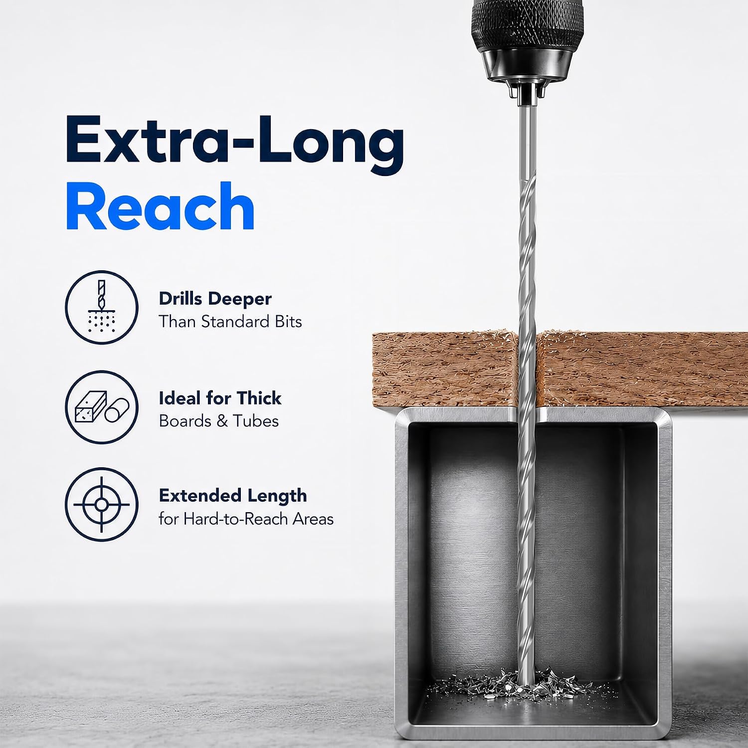 2 Pcs 8.5mm HSS Extra Long Twist Drill Bit, 8" Straight Shank | High Speed Steel Extension Twist Drill Bit, 8 Inch Long Reach Straight Shank, for Metal, Wood, Plastic, Aluminum & Alloy
