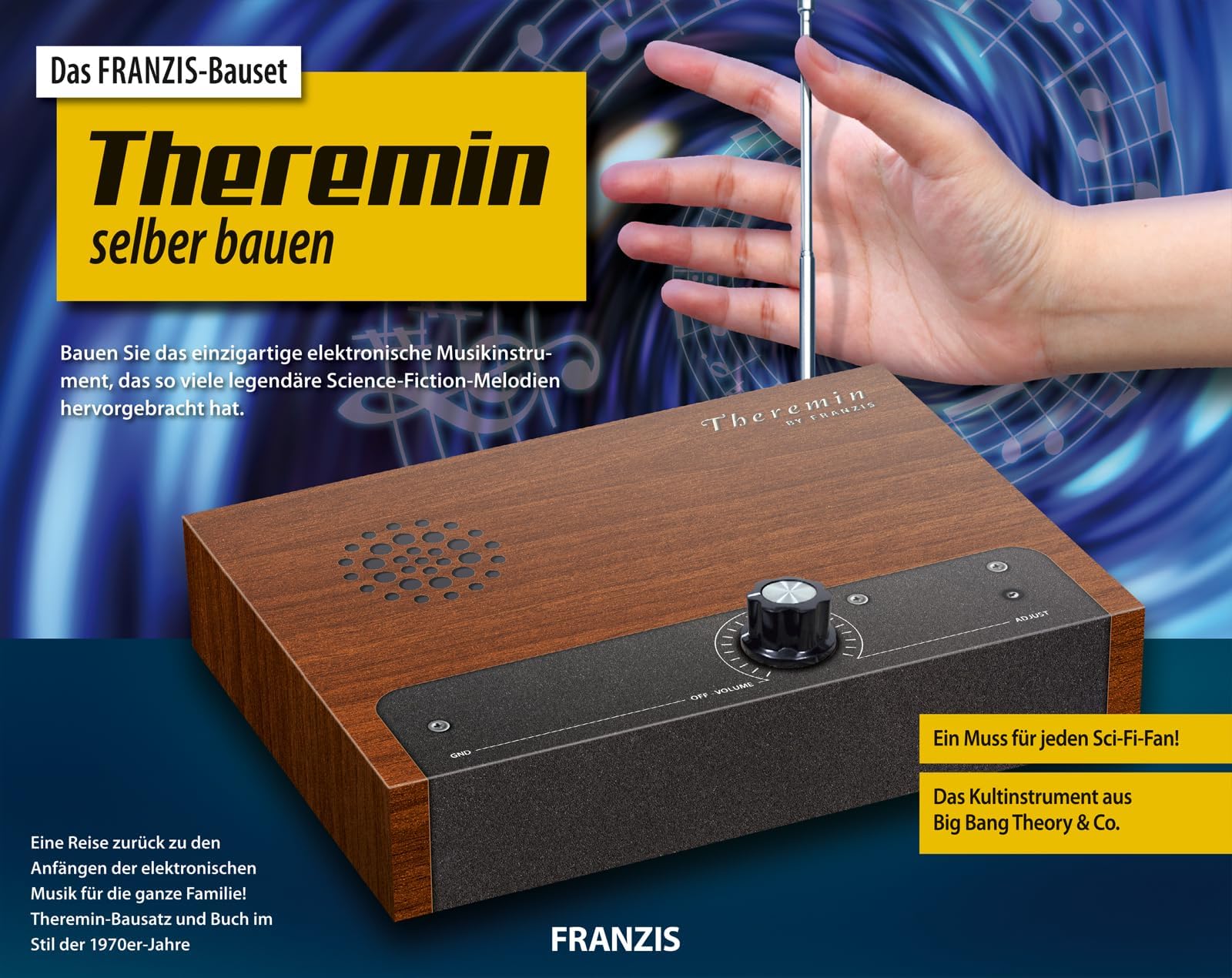Franzis 65347 - Build your own Theremin - kit for soldering, the cult musical instrument as a DIY kit - Play the legendary sci-fi instrument - with circuit board and 80-page manual, from 14 years