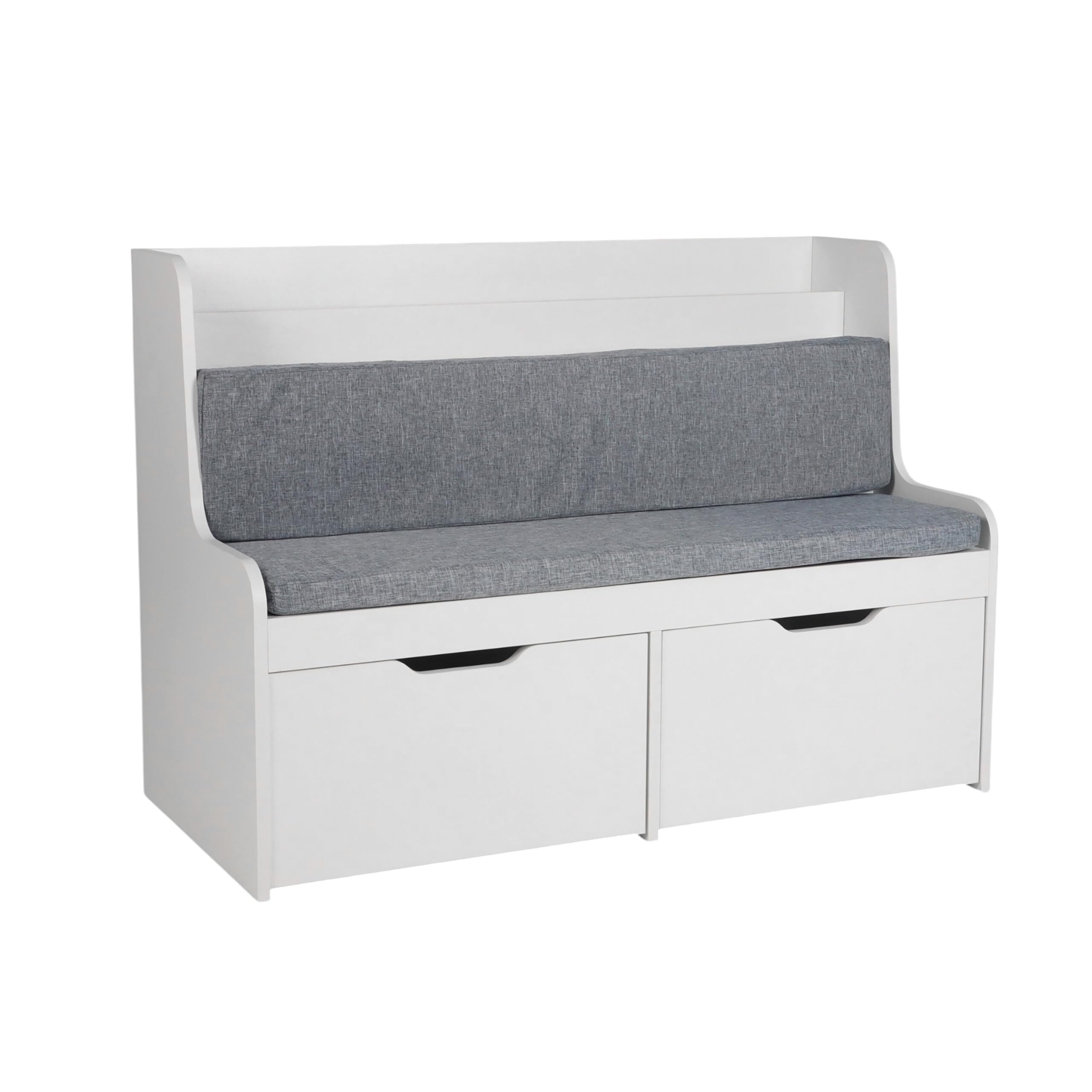 Panca per Bambini Relaxdays con Spazio per riporre, HxLxP: 70 x 100 x 45 cm, 2 cassetti, Bianco/Grigio