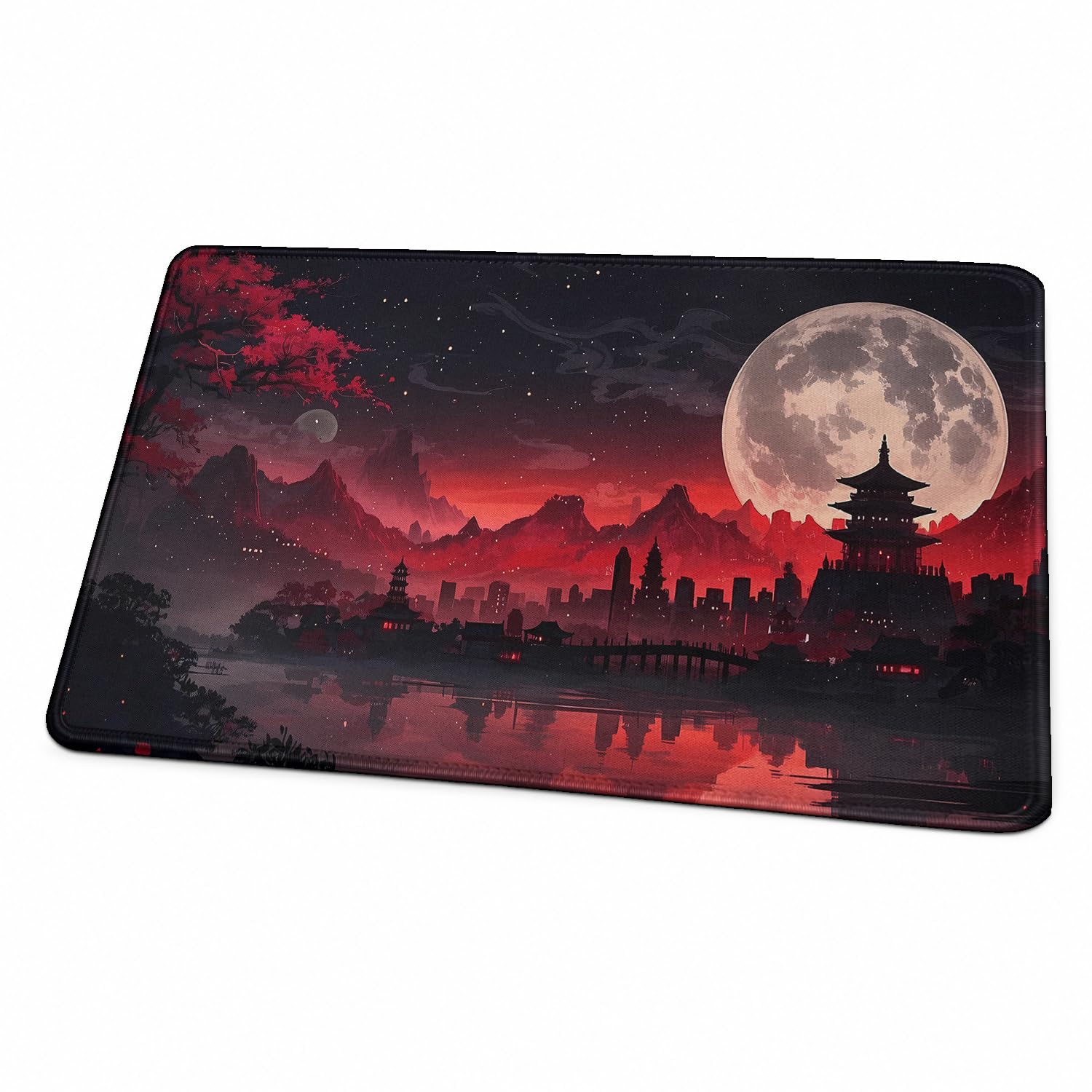 MTG Playmat, TCG Playmat with Zones, Stitched Edges Non-slip Rubber Base Game Mat, Trading Card Game Playmats Size 24" x 14" with Storage Bag (Landscape No Zones)