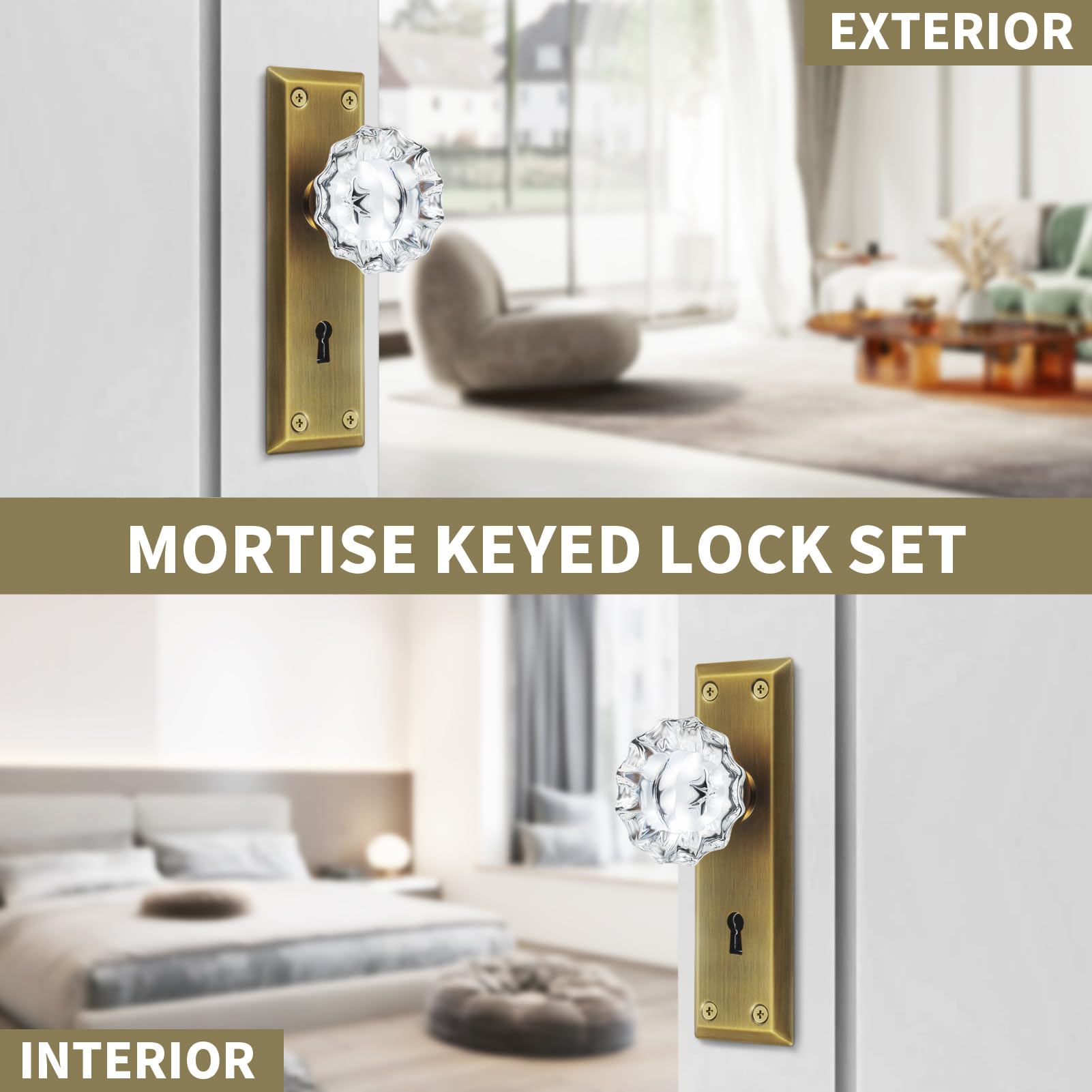 Crystal Glass Door Knobs - Mortise Lock Set -4