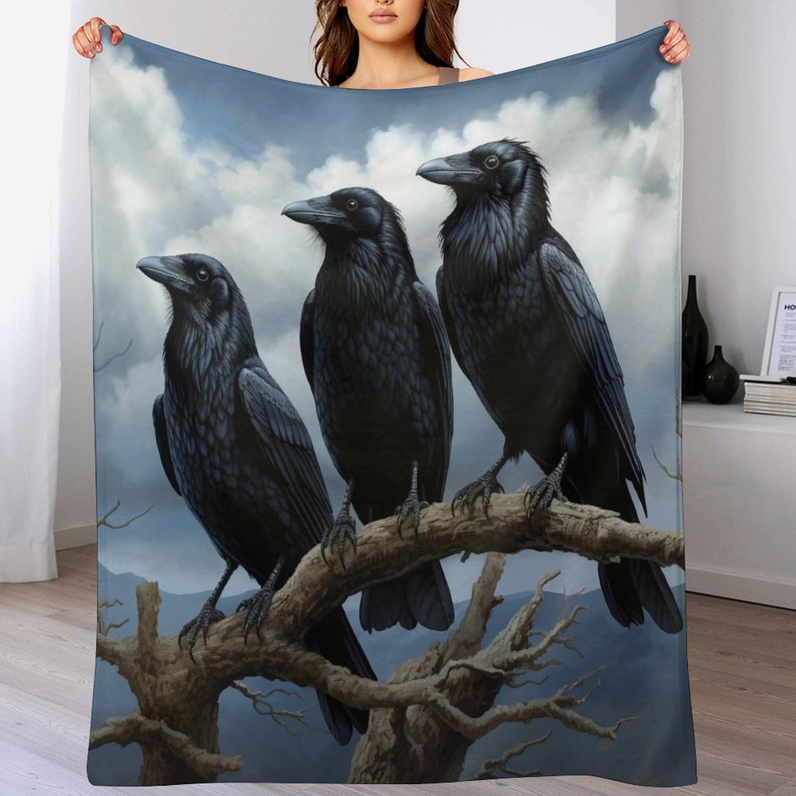 Couverture polaire en corbeau 180x200cm jeté de canapé en flanelle légère imprimée