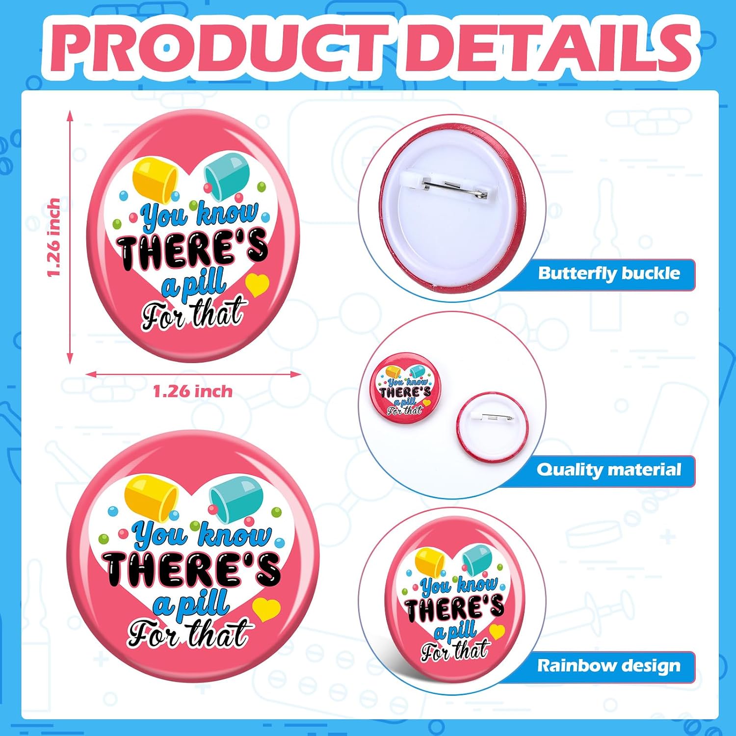 20 Pcs Medical Buttons Pins 1.25 Inch Nursing Graduation Birthday Pin Bulk Medical Round Button Pins Set for Doctor Nurse Clothing Bags Hats