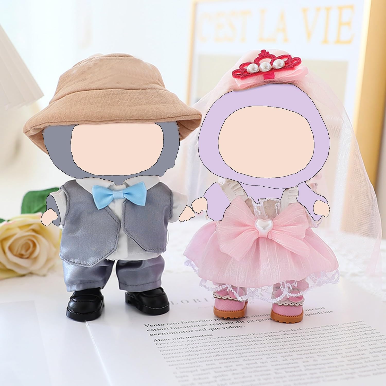 Doll Clothes Set for LABUBU, Clothes for Labubu, 17cm/15cm Dolls Outfit Set , Stylish Adorable Dolls Clothes Accessories (No Doll) (Grey Suit)