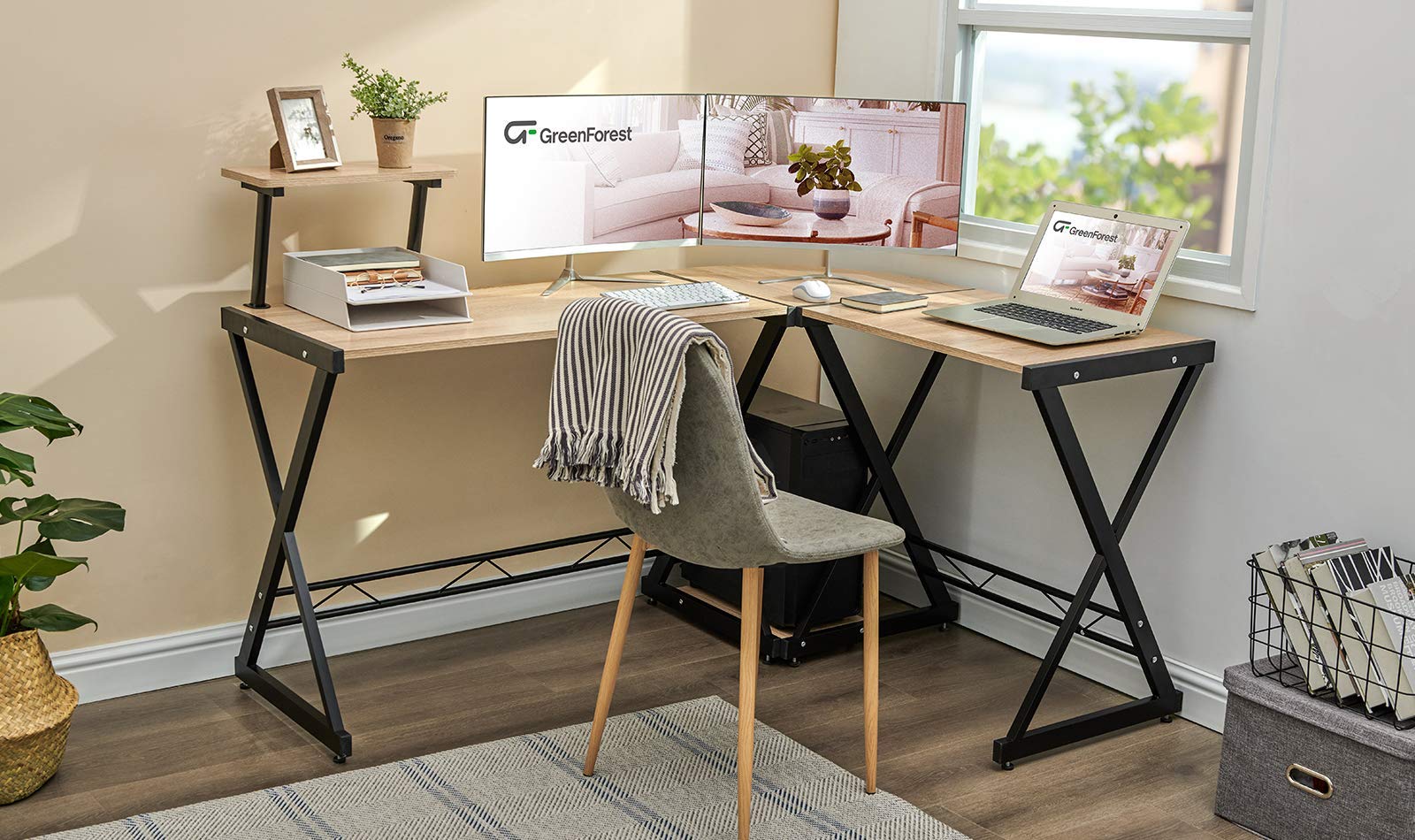 GreenForest L Shaped Desk 58 inch Reversible Corner Computer Desk with