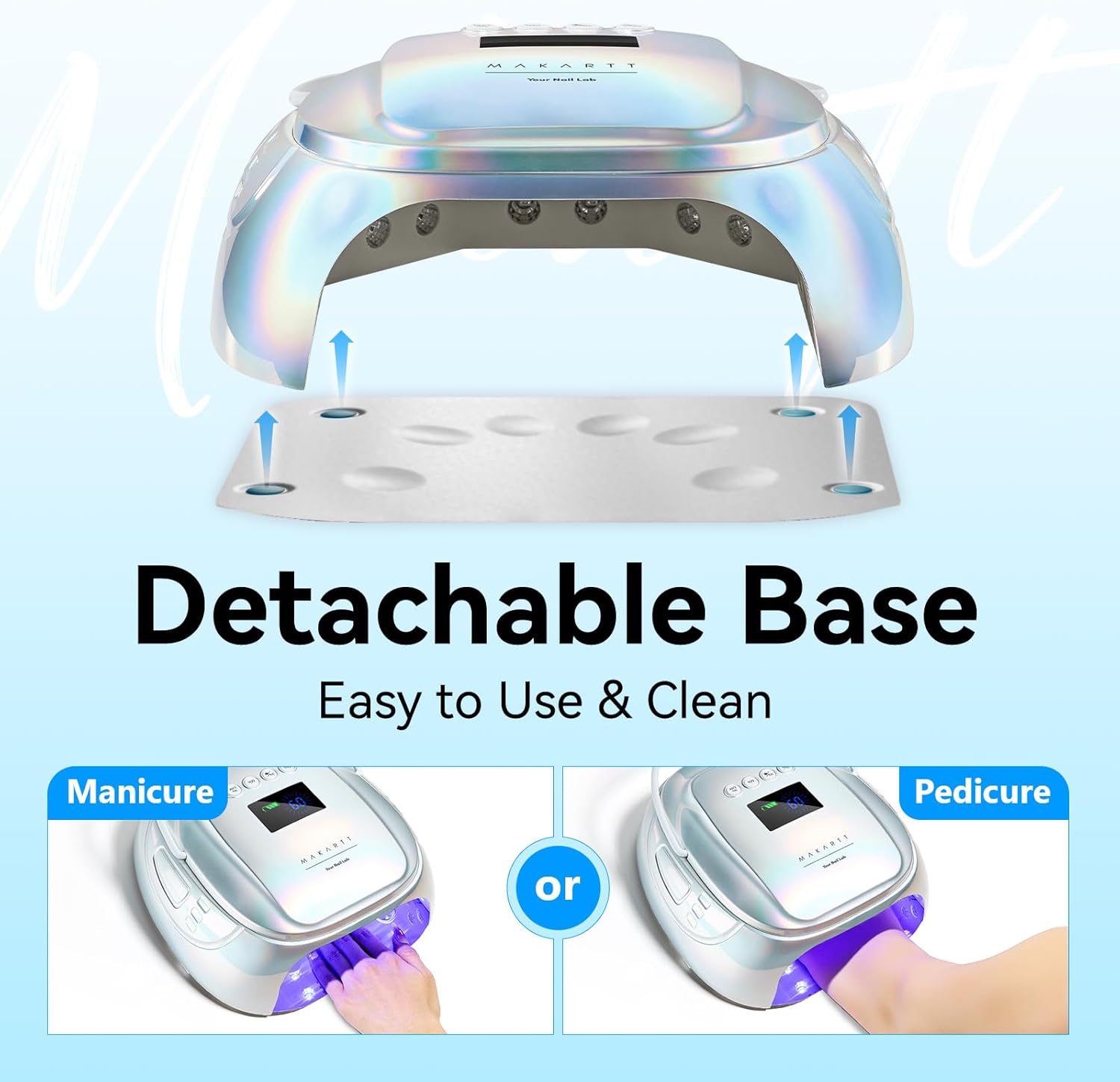 Makartt UV Nail Lamp – 30W Fast Curing UV Light with Handle Rechargeable Cordless Nail Dryer for Gel Nail Polish with 45 Beads Dual Lights 4 Timers LCD Smart Sensor for Nail Art Design(Plating Silver)