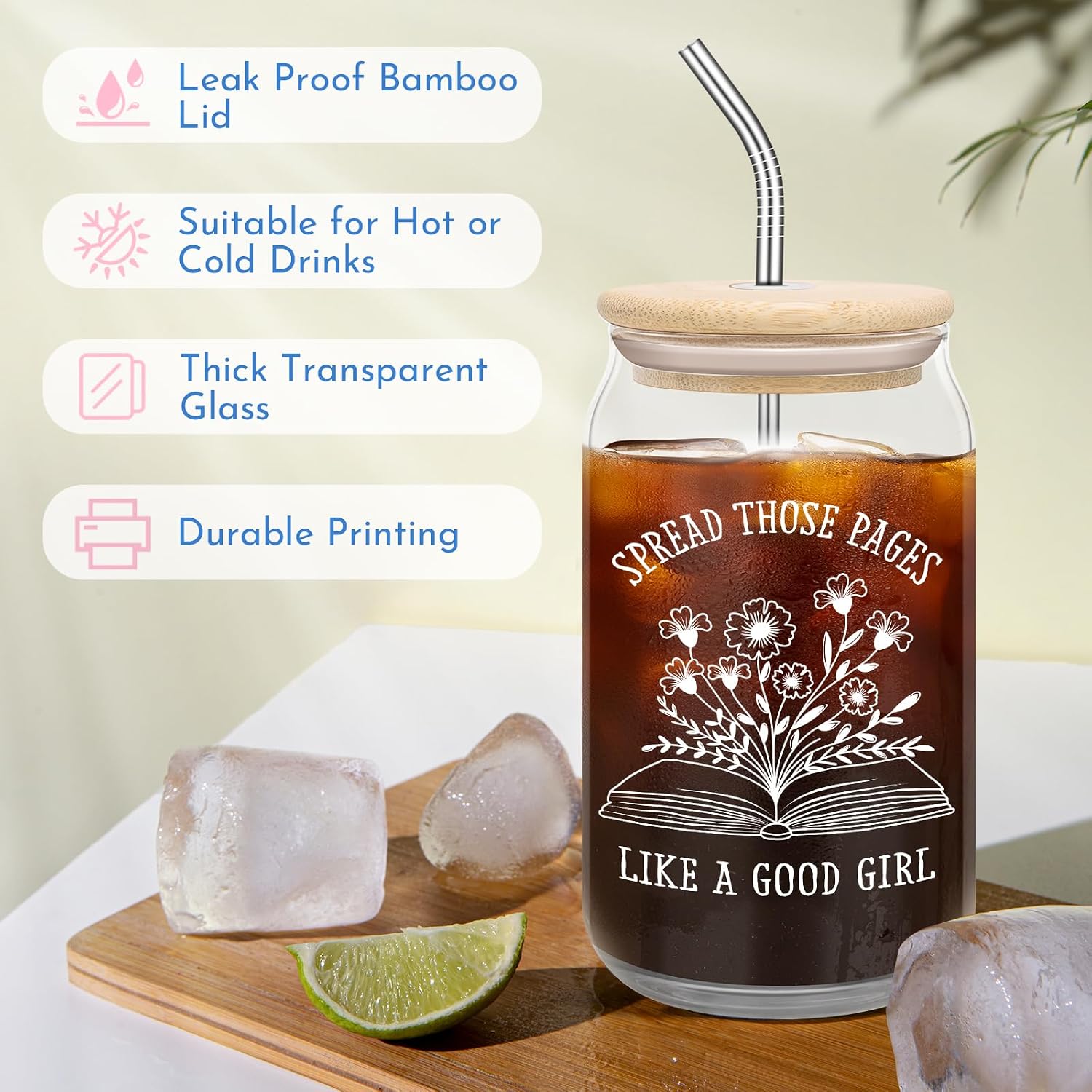 Book Lovers Gifts for Readers Teacher Gift 16oz Glass Cup