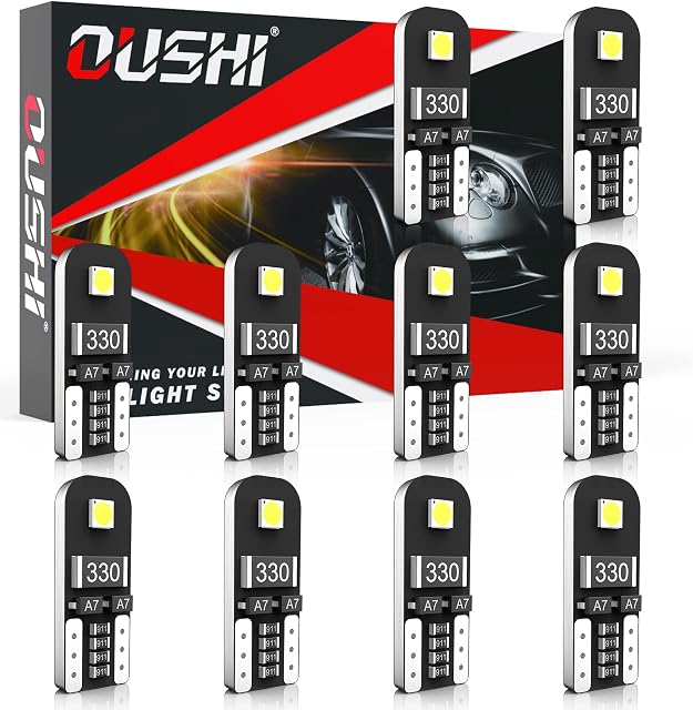 OUSHI T10 W5W Car LED Bulbs, Car Led 501 168 158 2825 Interior Lights Canbus Dome Card Holder Courtesy License Plate Lights Interior, Xenon White(Pack of 10)