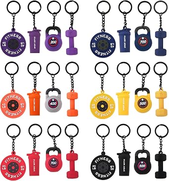 24 Pack Silicone Gym Keychain Barbell Dumbbell Kettlebell Keychain Gym Bag Charms Workout Fitness Accessories