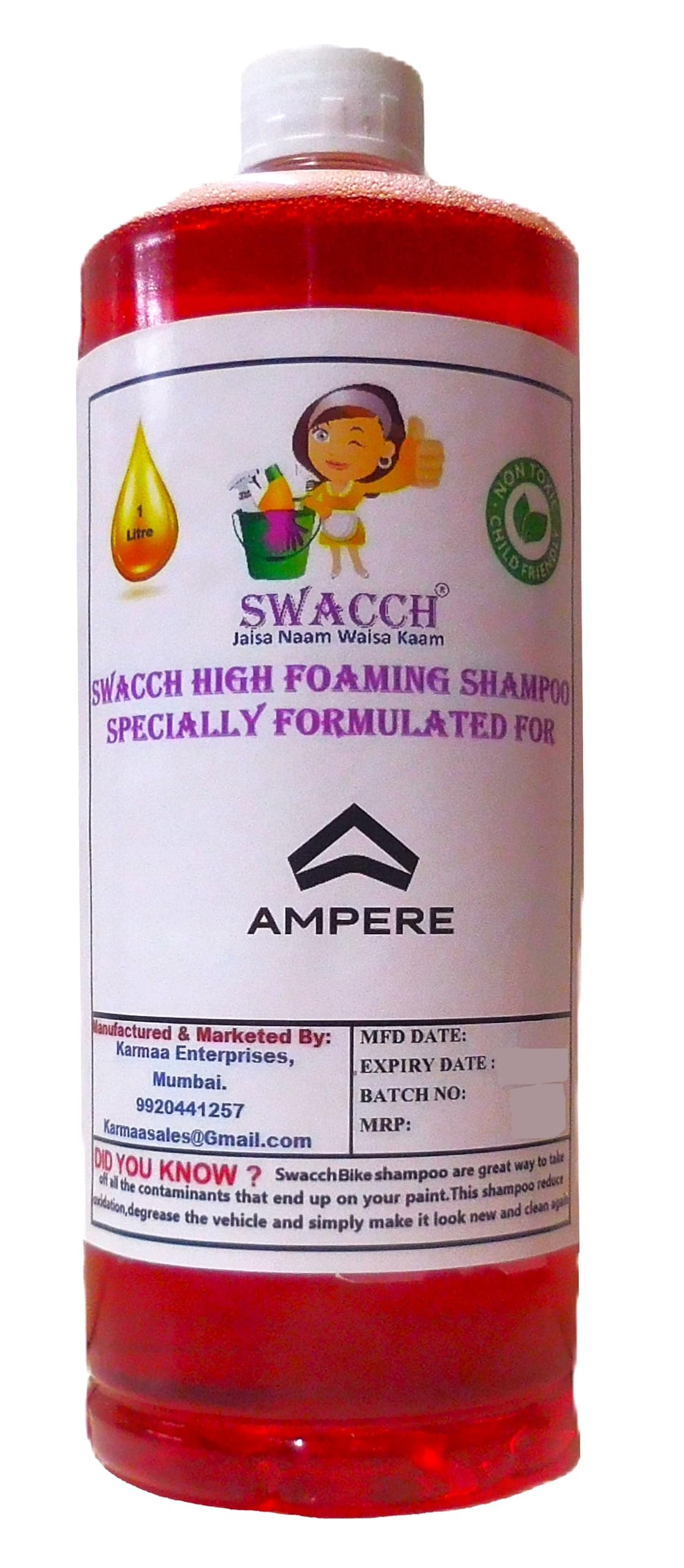 swacch High Foaming Bike Shampoo Formulated For Ampere Zeal Ex I Thick Foam with Wax Coat I Non-Toxic Formula I Ph Balanced I Super Saver Pack I Premium Wax Formulation I Glossy & Shine I 1 Litre 1