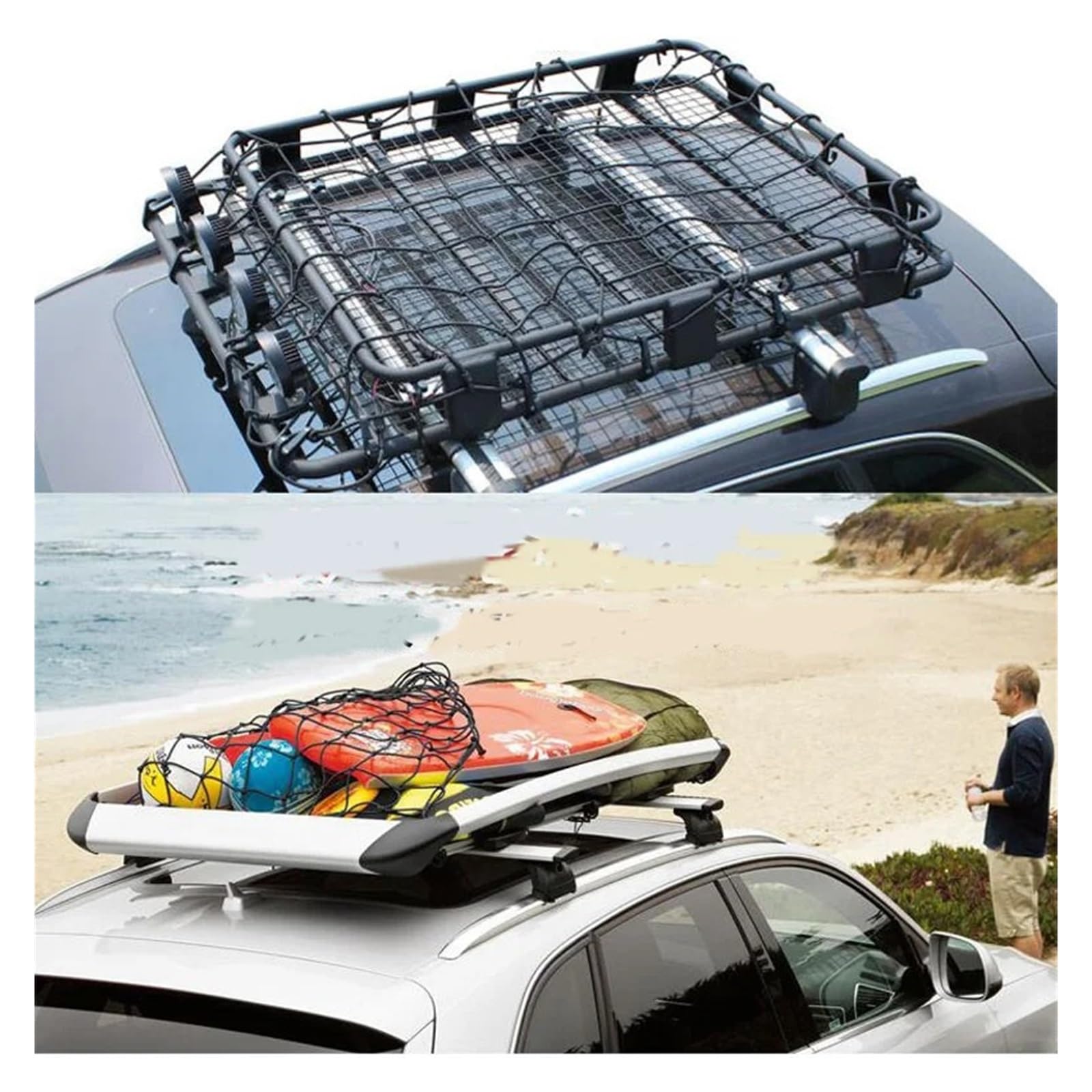 Muzhen Store Porte-Bagages de Toit de Voiture, Panier à Bagages, Filet de Chargement, Cordon élastique, Sangle d'arrimage, Maille avec Crochets, 100cm x 80cm
