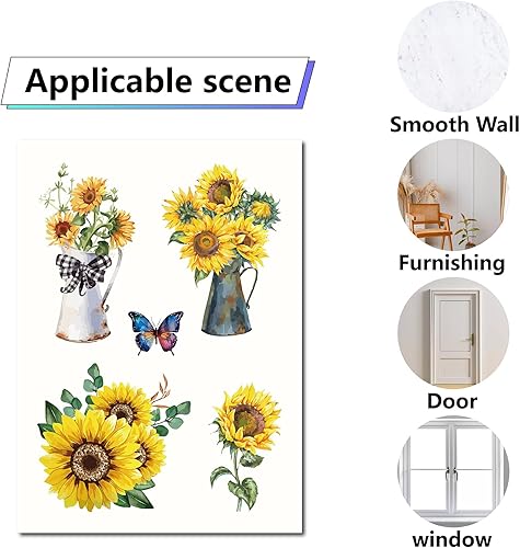 Miniatura 4 de CRASPIRE 8 hojas de 8 estilos de calcomanías de girasol para ventana con temática de primavera y verano, calcomanías de mariposa para ventana,