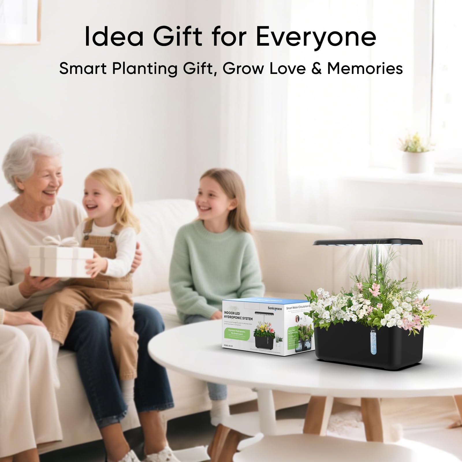 Sonicgrace Système de culture hydroponique d'intérieur avec lampe de croissance LED, pompe à eau intelligente silencieuse, 5 gousses, minuterie automatique, parfait pour les herbes, les légumes et les