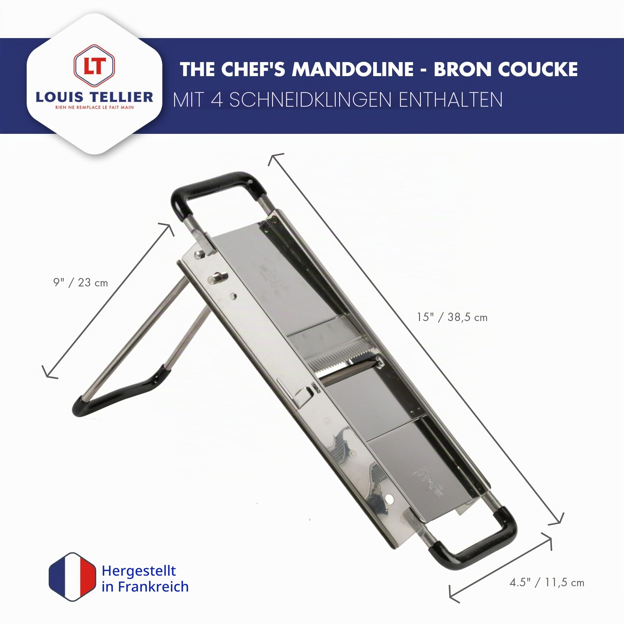 LOUIS TELLIER | Hobel Typ Mandoline du Chef | Umkehrbar (Pommes Frites und Julienne 2-4-7-10 mm) | 38,5x11,5x23 cm | Made in France