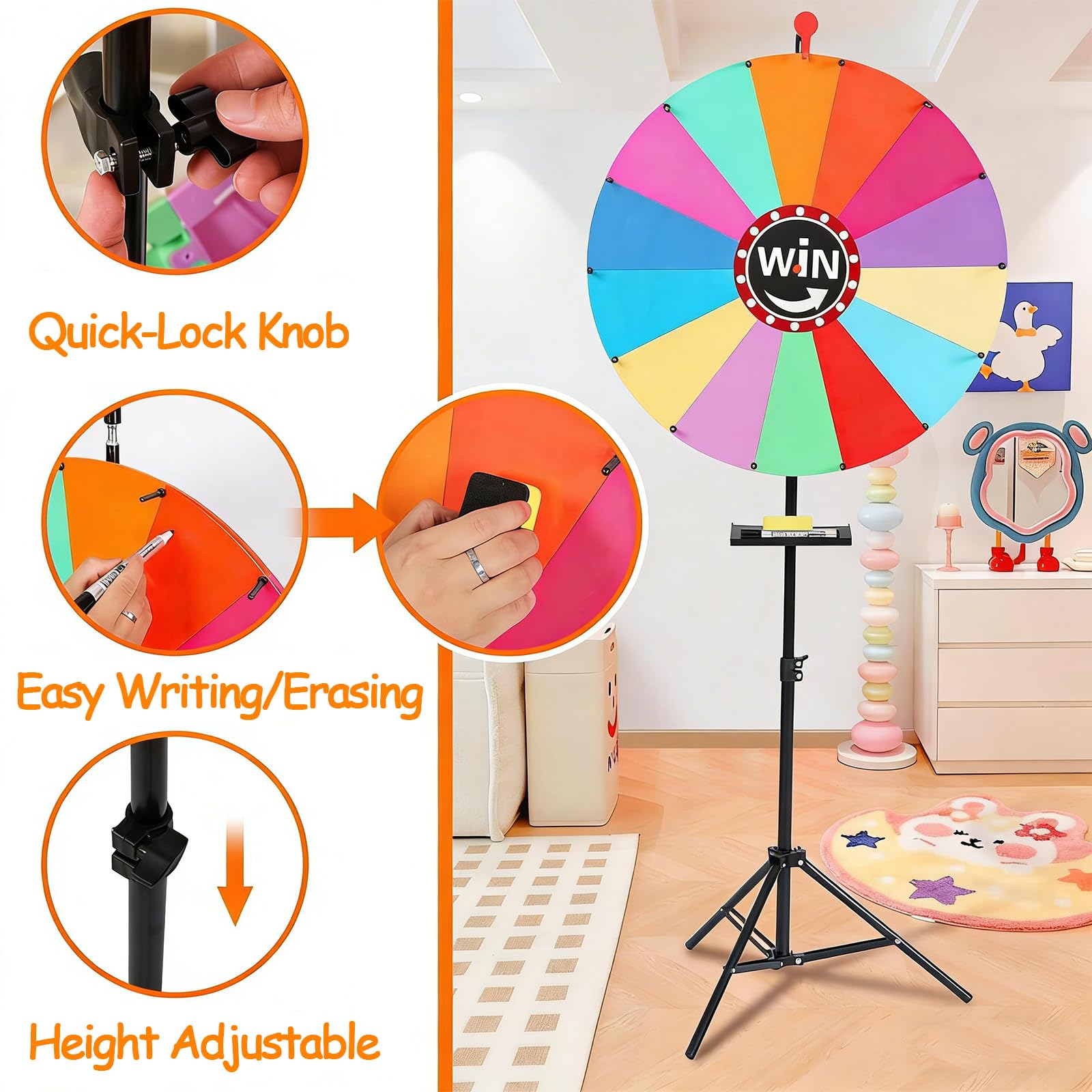 gluecksrad gluecksrad Höhenverstellbar 95-150cm drehrad glücksrad zum drehen mit ständer zum selbstgestalten 61cm 14 Felder glücksrad personalisiert für Party