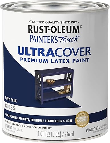 Rust-Oleum Brush On Paint 1922502 Painters Touch Latex, 1 cuarto de galón, acrílico (paquete de 1), azul marino brillante, 32 onzas líquidas