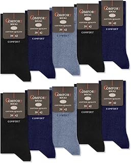10 Pairs of Comfort Socks without Elastic and without Seams, for Men and Women, Cotton Comfort Cuff